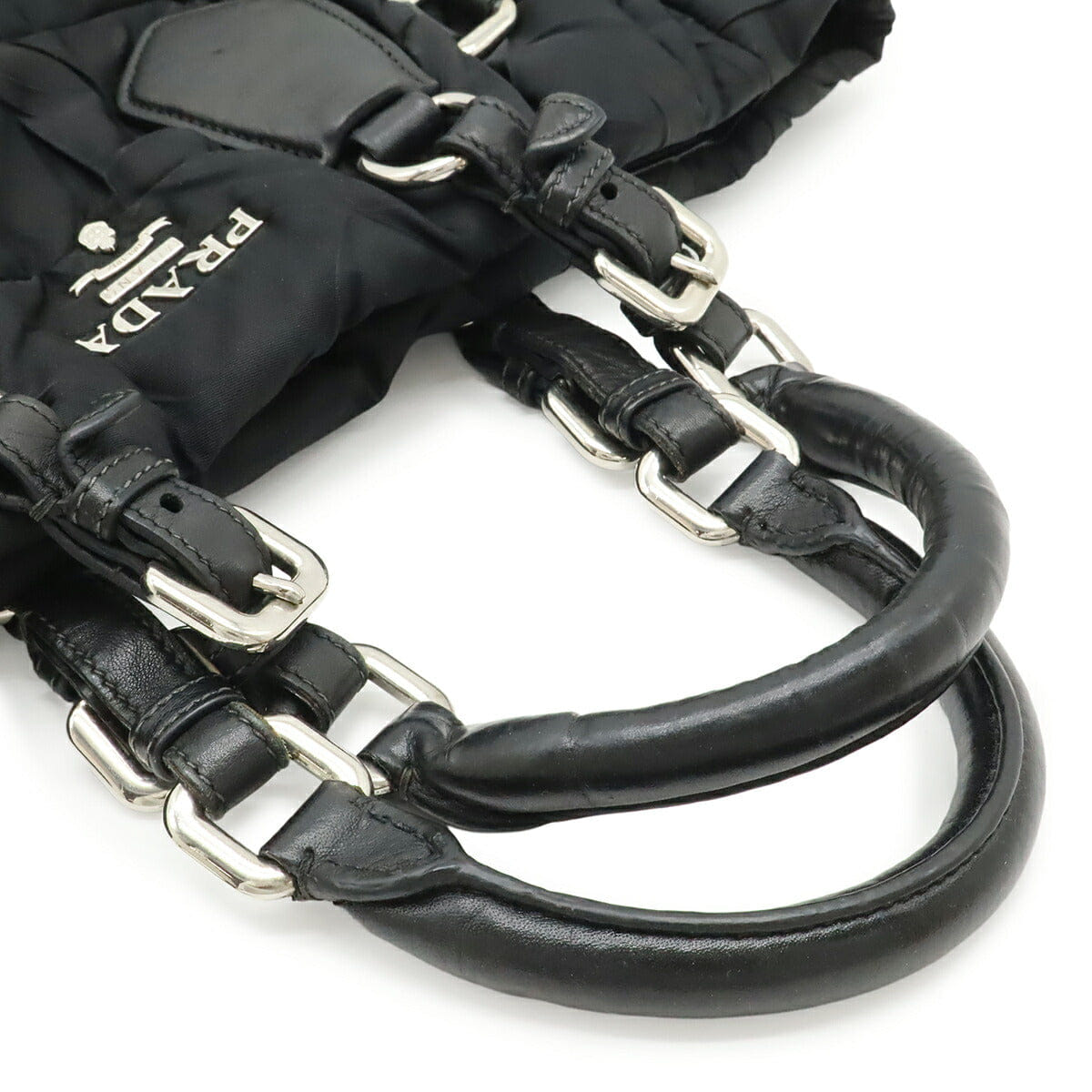 Prada Nylon Leather Logo Tote Bag