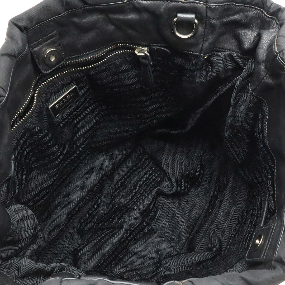 Prada Nylon Leather Logo Tote Bag