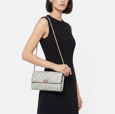 VALENTINO GARAVANI Opal Grey Rockstud Spike Nappa Leather Crossbody Clutch Bag