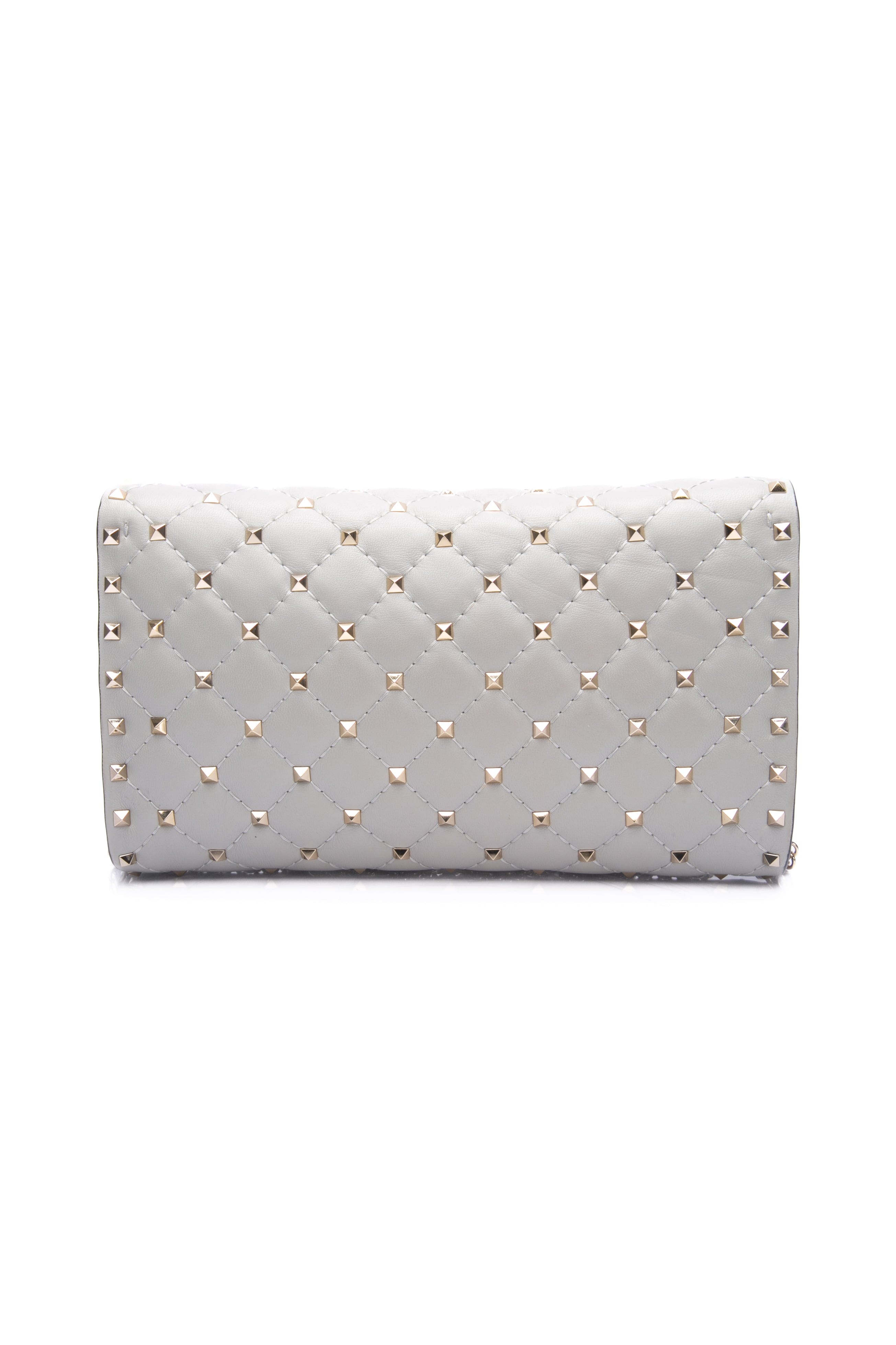 VALENTINO GARAVANI Opal Grey Rockstud Spike Nappa Leather Crossbody Clutch Bag