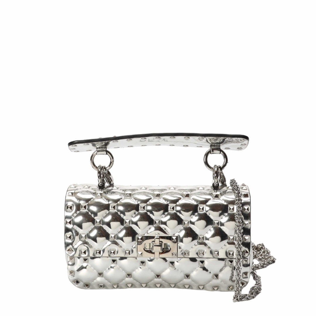 Valentino Silver Quilted Rockstud Spike Crossbody Bag