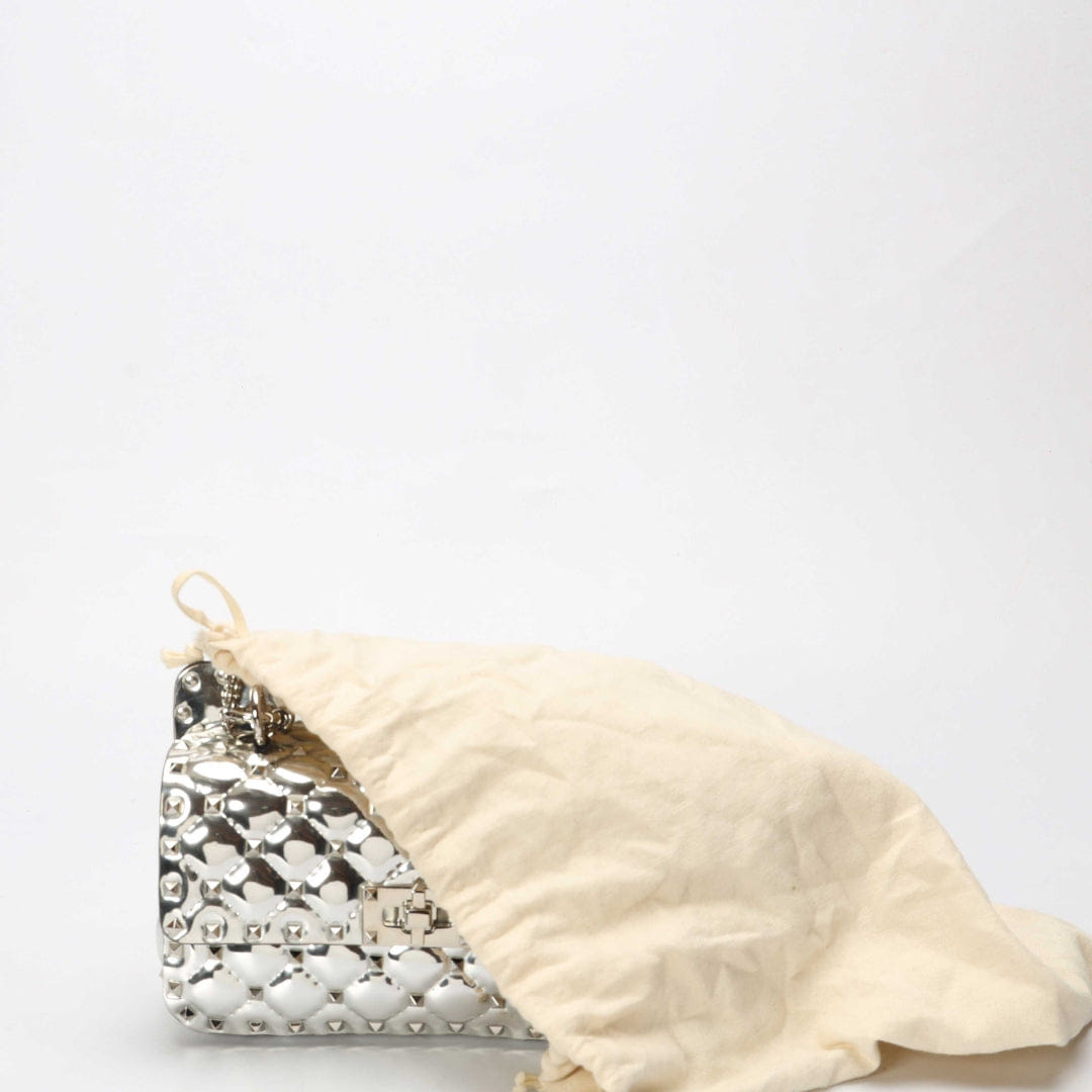 Valentino Silver Quilted Rockstud Spike Crossbody Bag