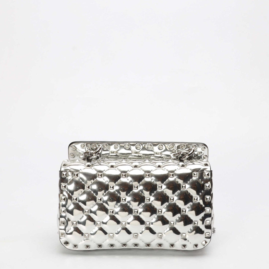 Valentino Silver Quilted Rockstud Spike Crossbody Bag
