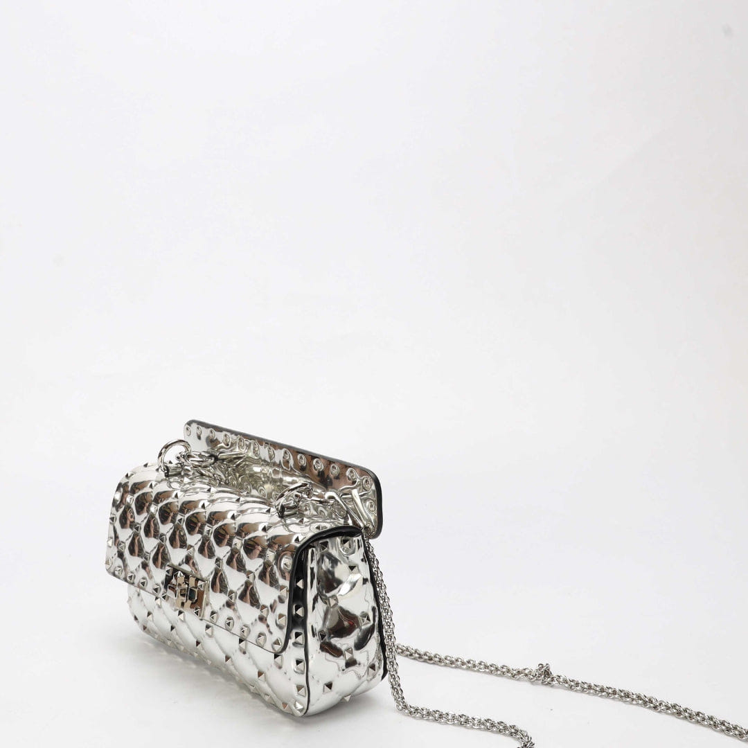 Valentino Silver Quilted Rockstud Spike Crossbody Bag