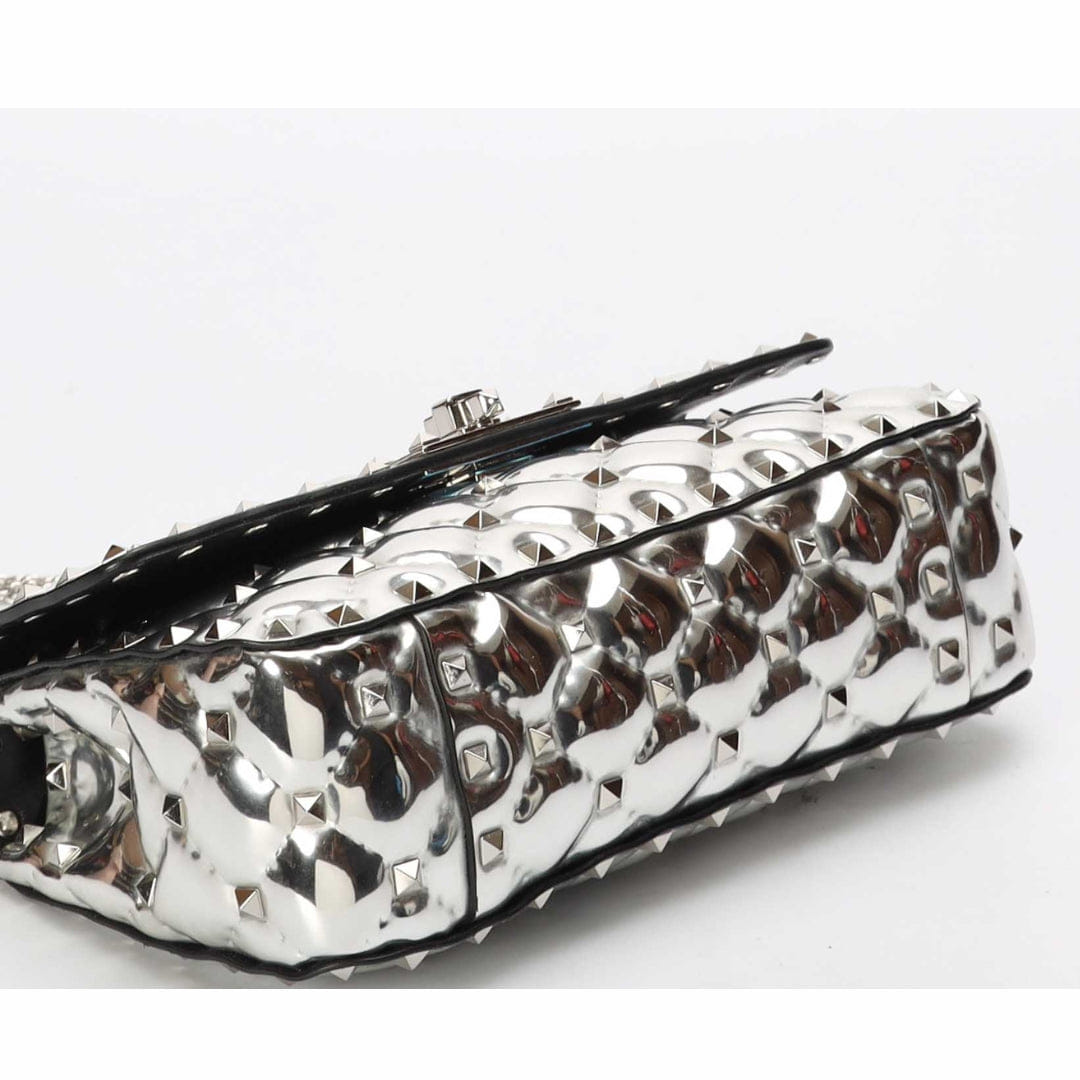 Valentino Silver Quilted Rockstud Spike Crossbody Bag