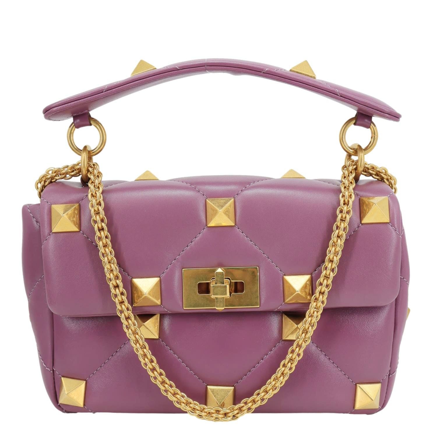 VALENTINO Garavani Roman Stud Quilted Leather Crossbody Bag Purple
