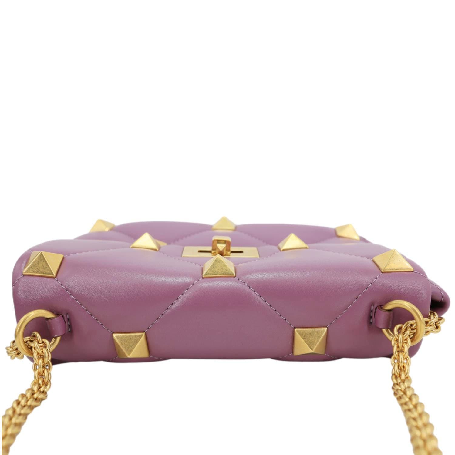 VALENTINO Garavani Roman Stud Quilted Leather Crossbody Bag Purple