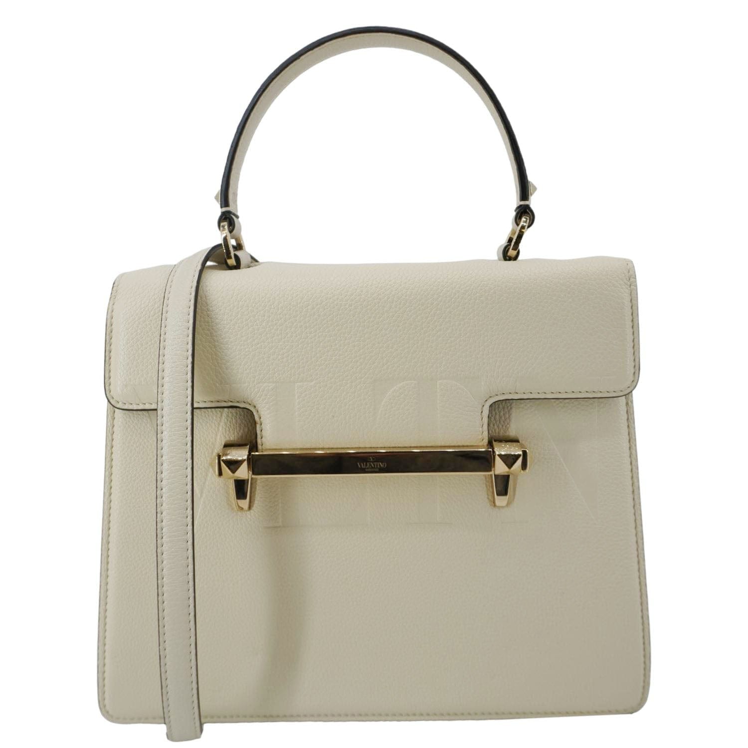VALENTINO Uptown Embossed VLTN Top Handle Crossbody Bag Cream