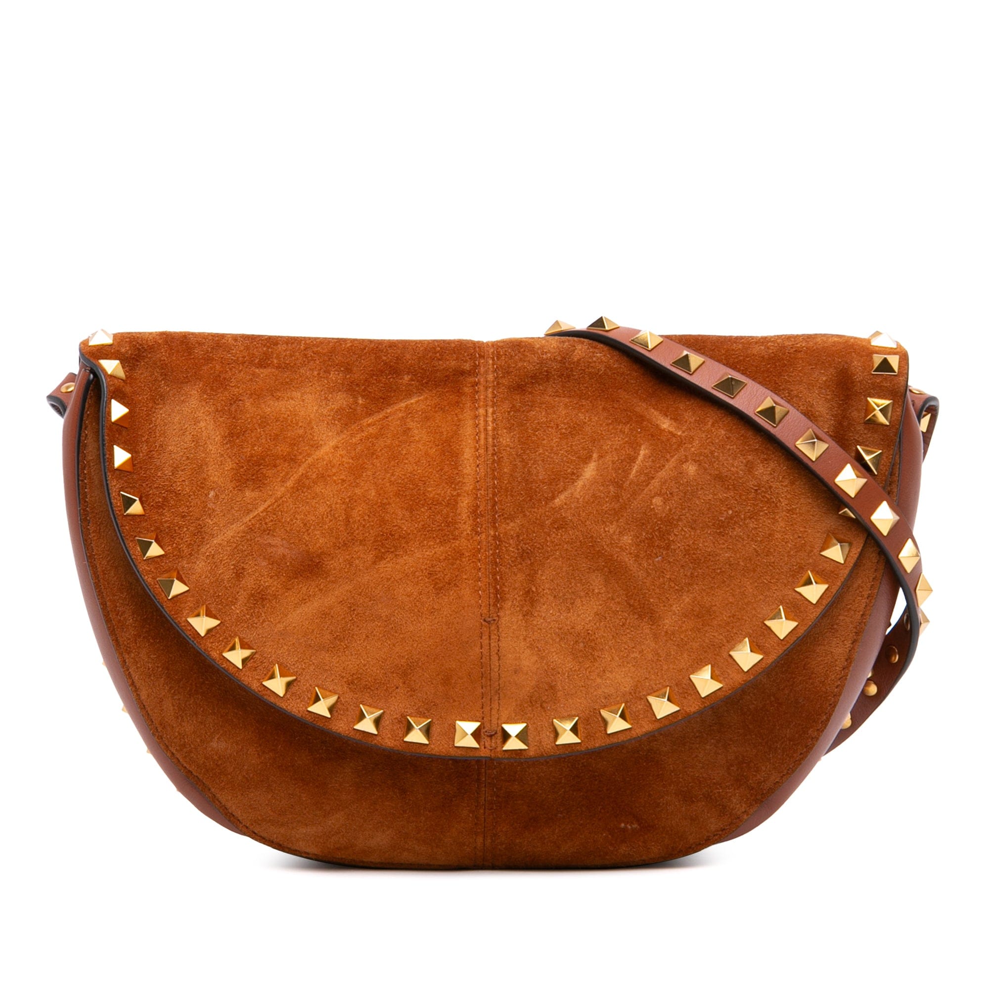 Valentino Suede and Calfskin Rockstud Halfmoon Crossbody