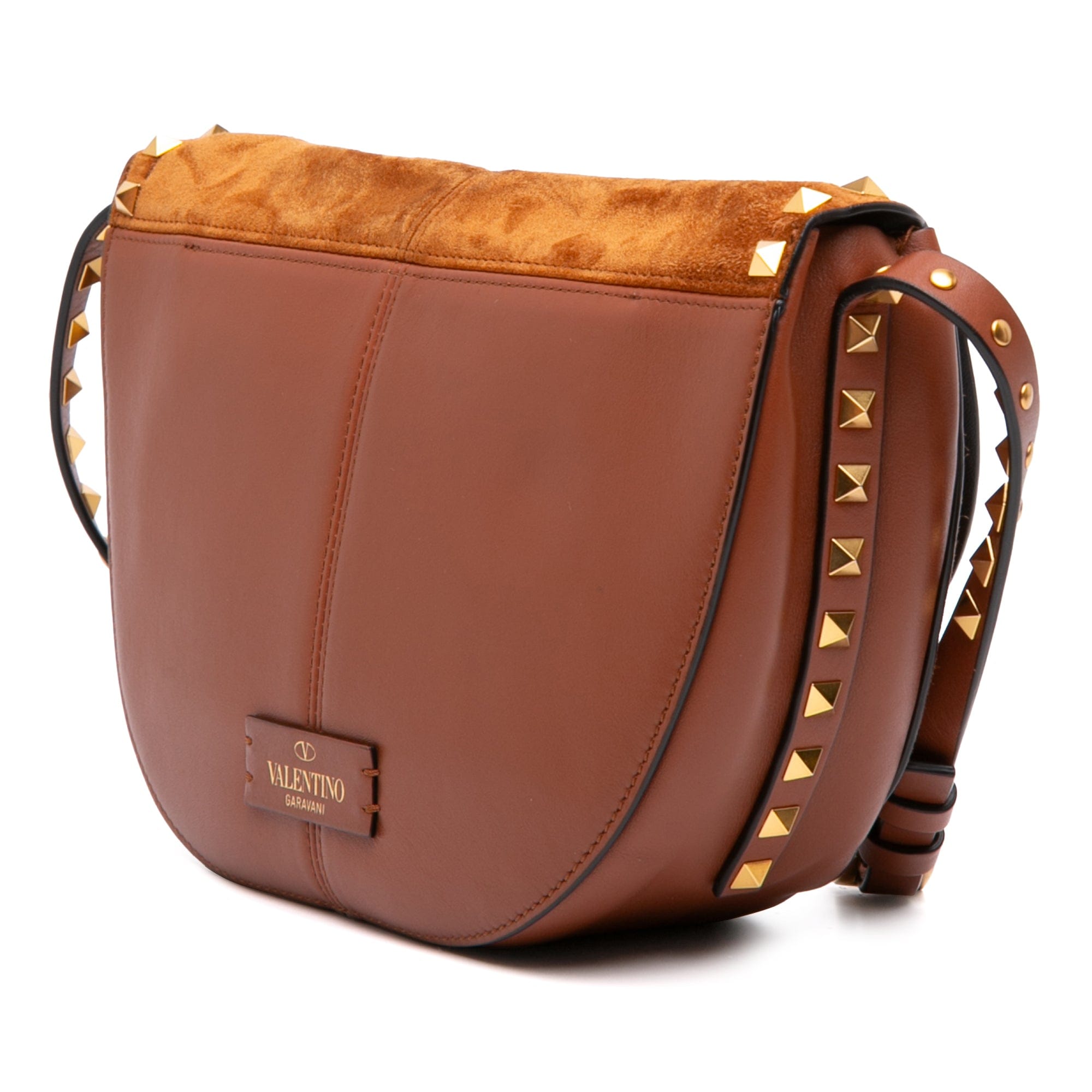 Valentino Suede and Calfskin Rockstud Halfmoon Crossbody