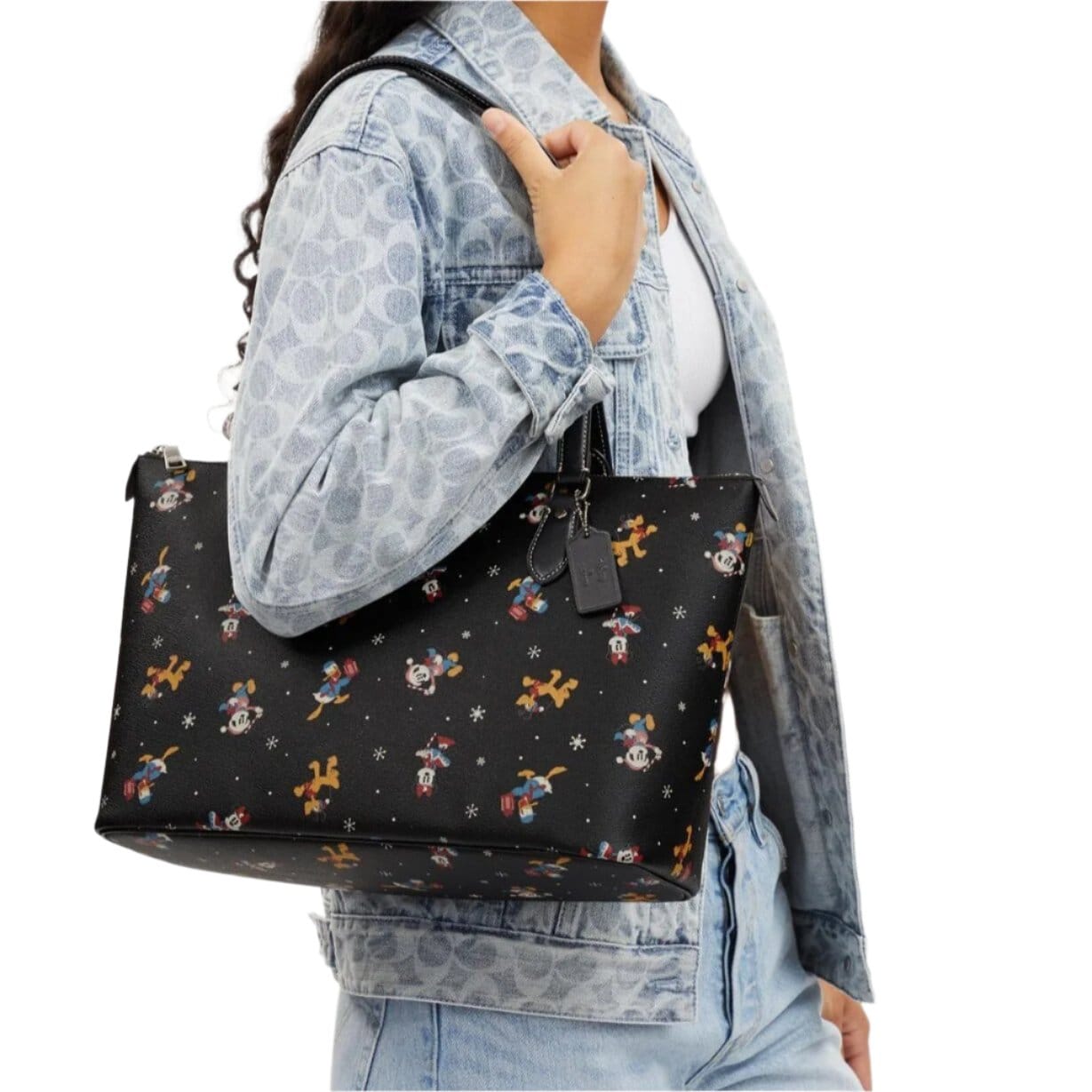 Coach x Disney Gallery Leather Tote With Holiday Print