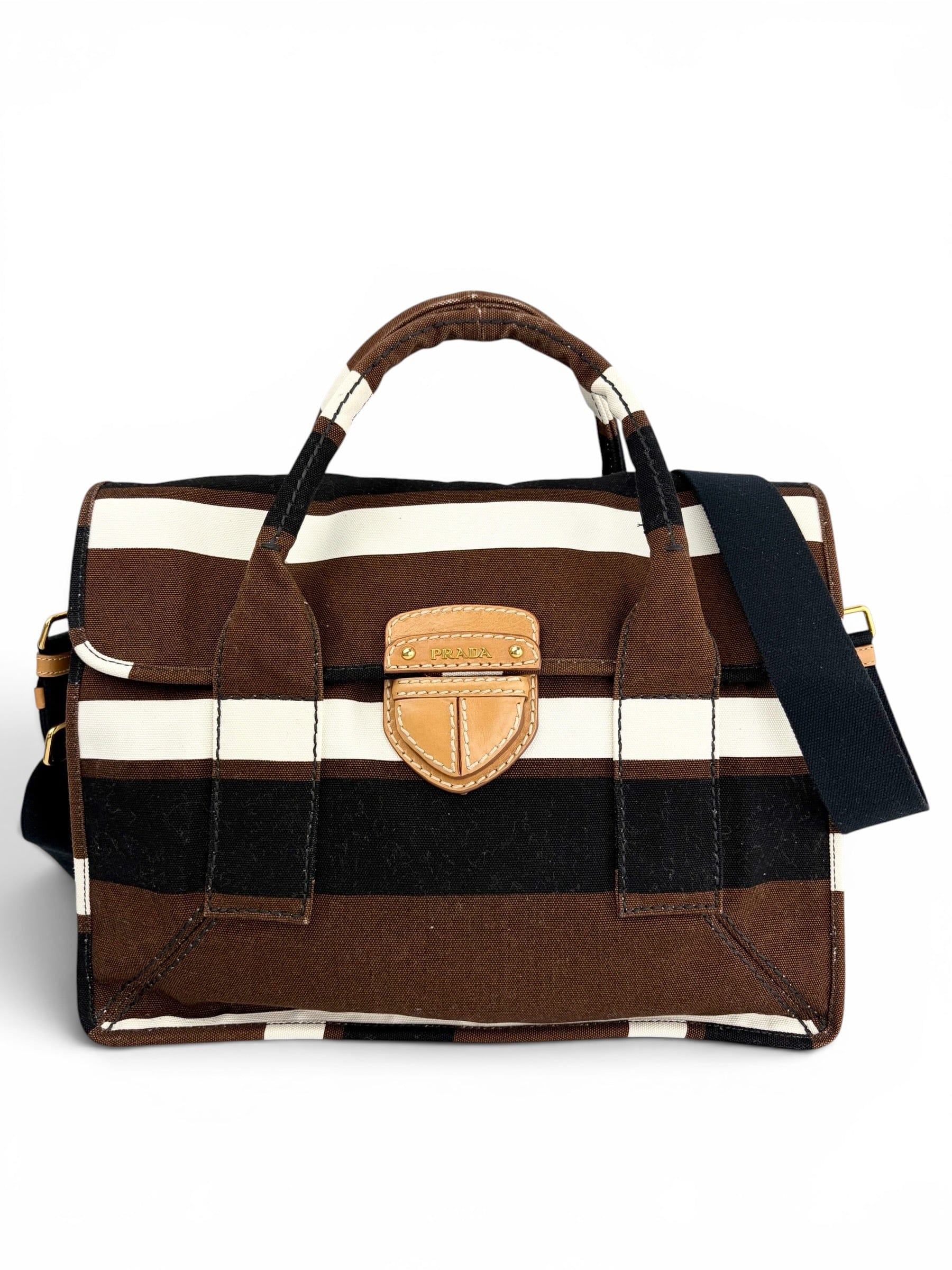 Prada Canapa Righe Top Handle Tote