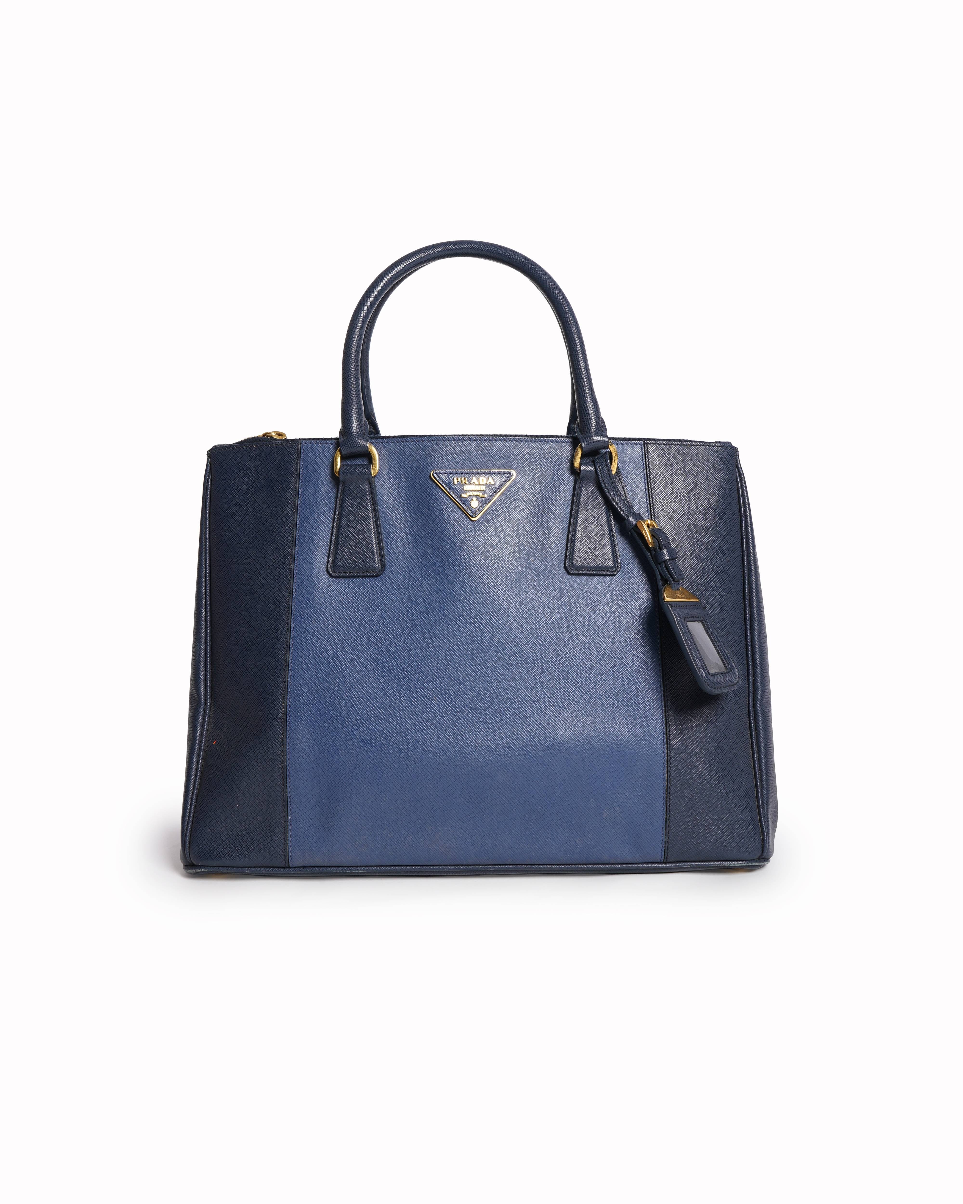 Prada Blue Saffiano Leather Lux Tote