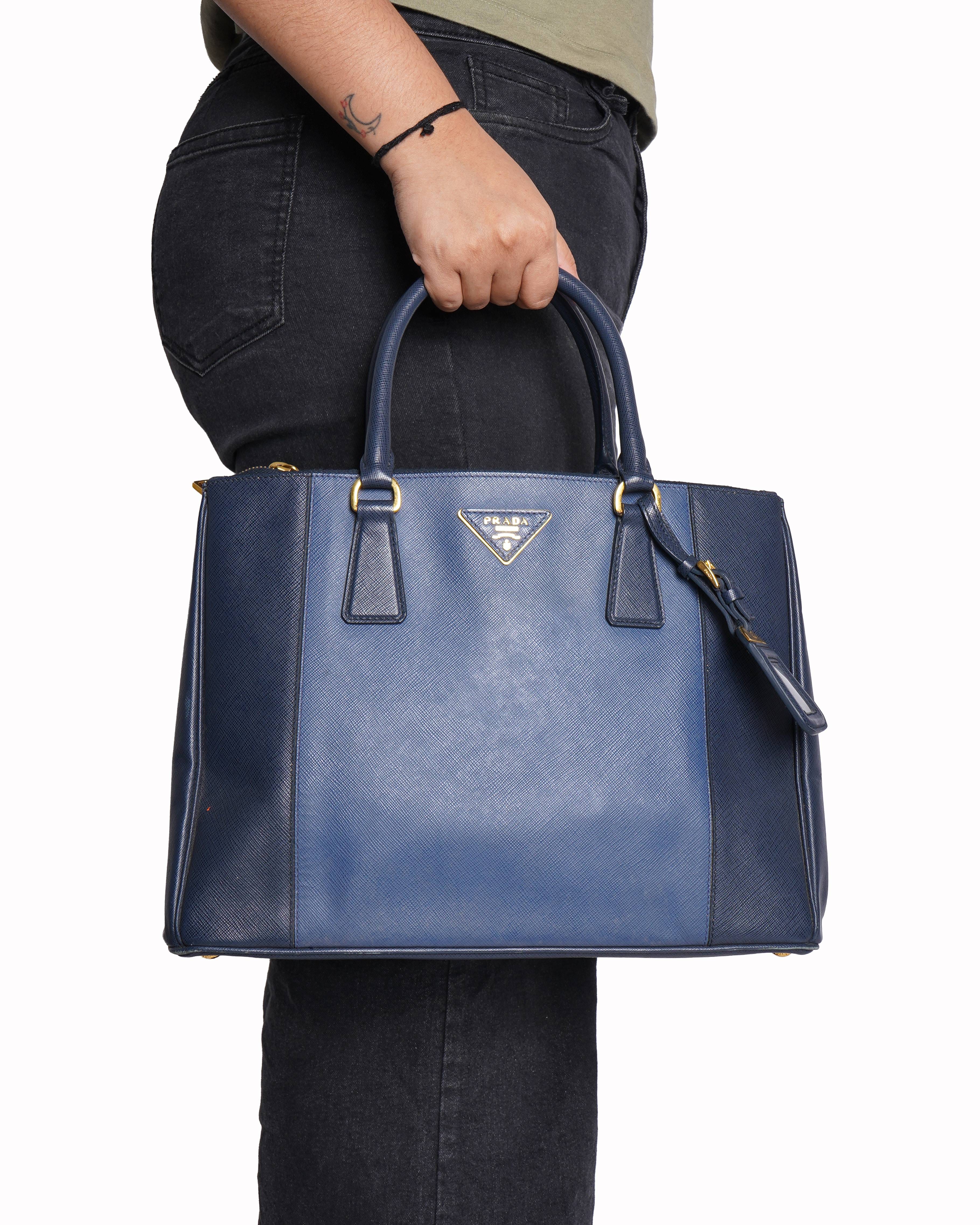 Prada Blue Saffiano Leather Lux Tote