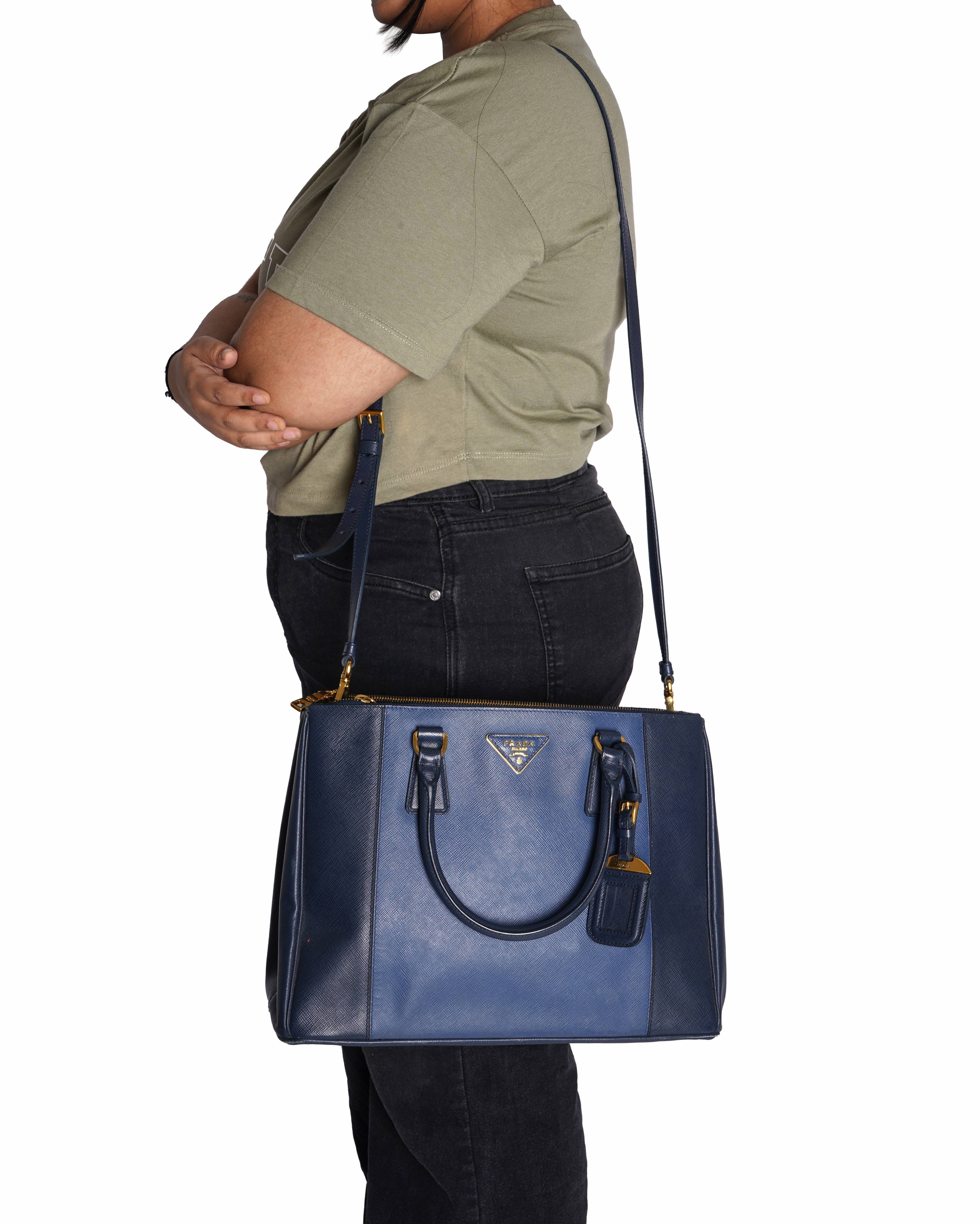 Prada Blue Saffiano Leather Lux Tote