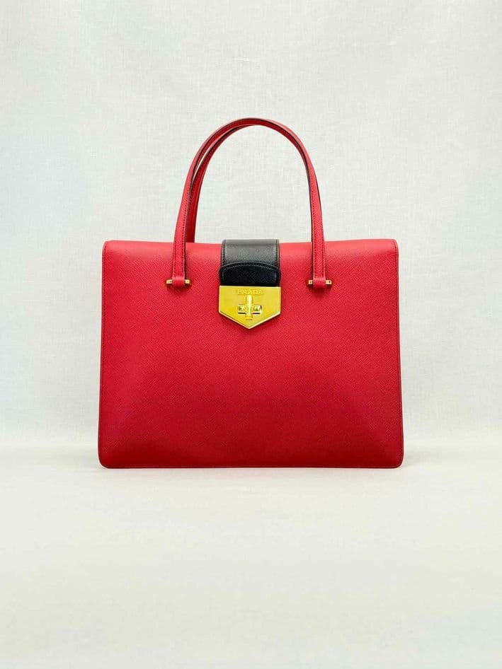 Prada Tricolor Turn Lock Red Multicolor Tote Bag