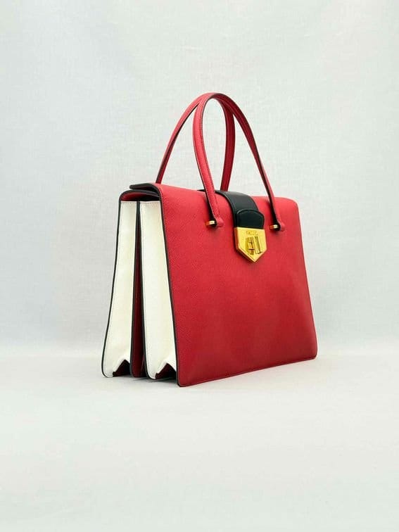 Prada Tricolor Turn Lock Red Multicolor Tote Bag