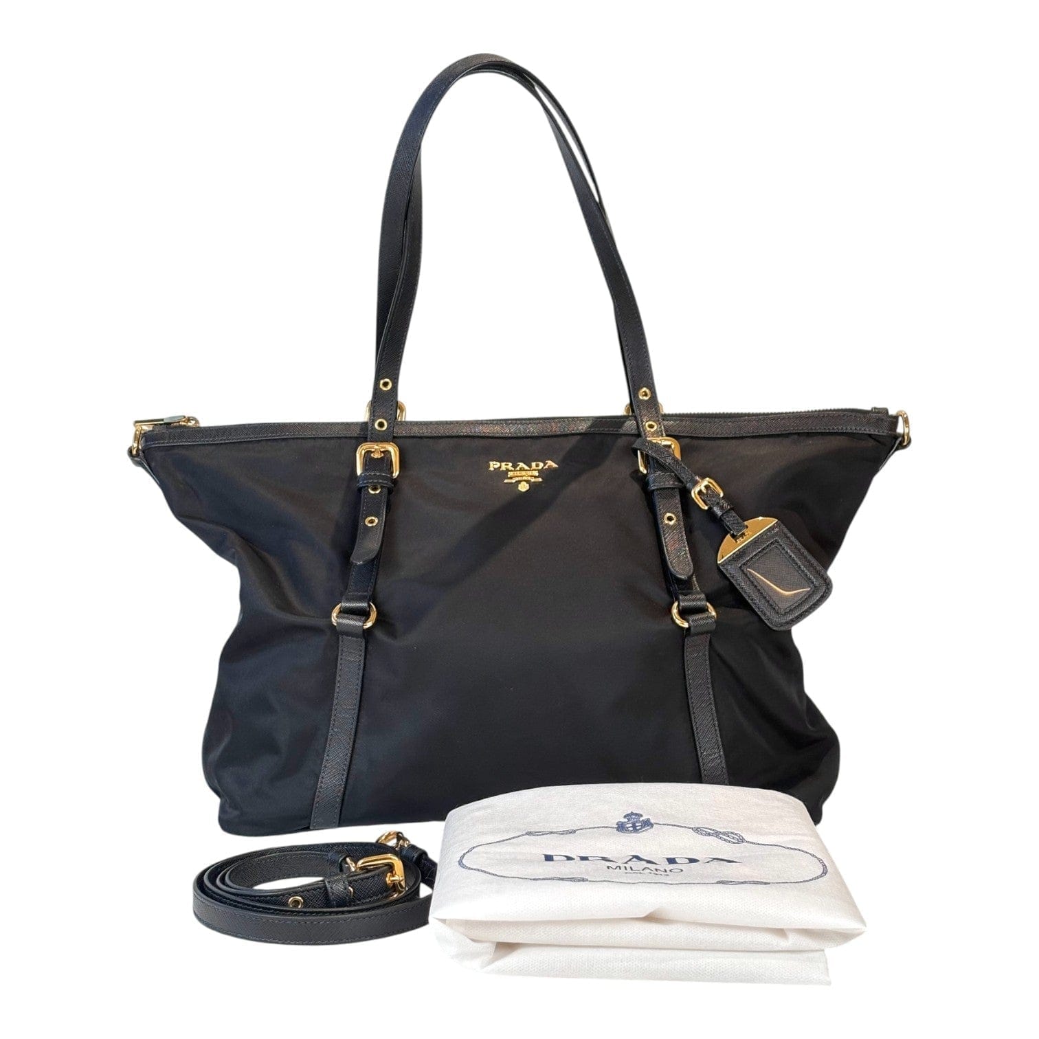 Prada Black Nylon Tote Bag with Strap