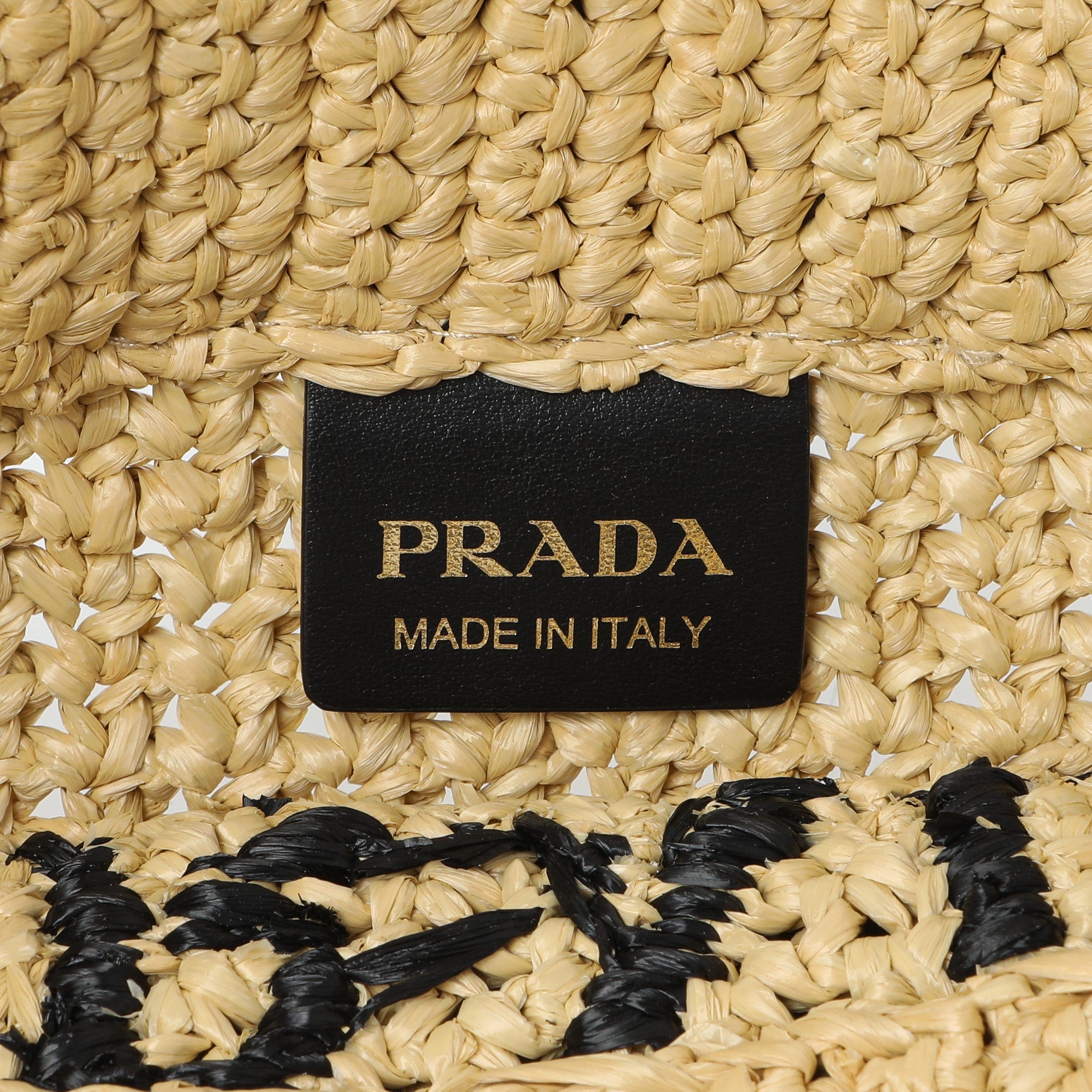 Prada Natural Yarn Raffia Effect Crochet Small Logo Tote