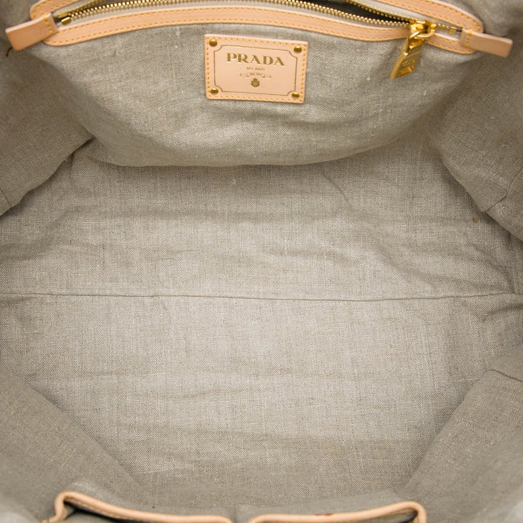 Prada Raffia Lino Fringe Shopping Tote