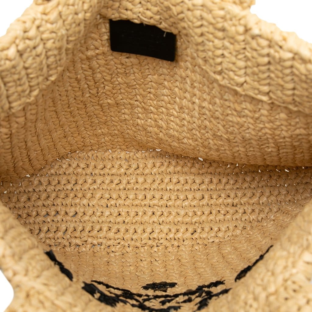 Prada Small Raffia Effect Crochet Embroidered Logo Tote