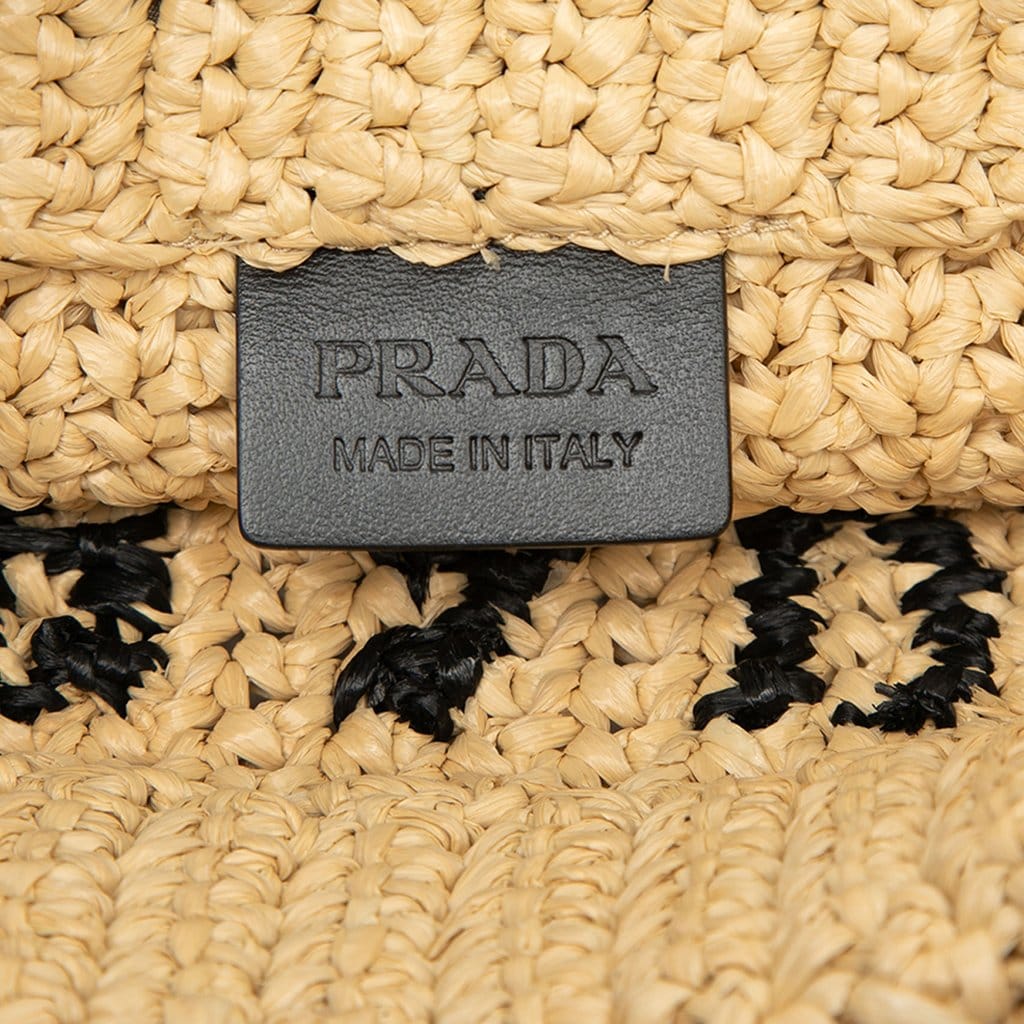 Prada Small Raffia Effect Crochet Embroidered Logo Tote