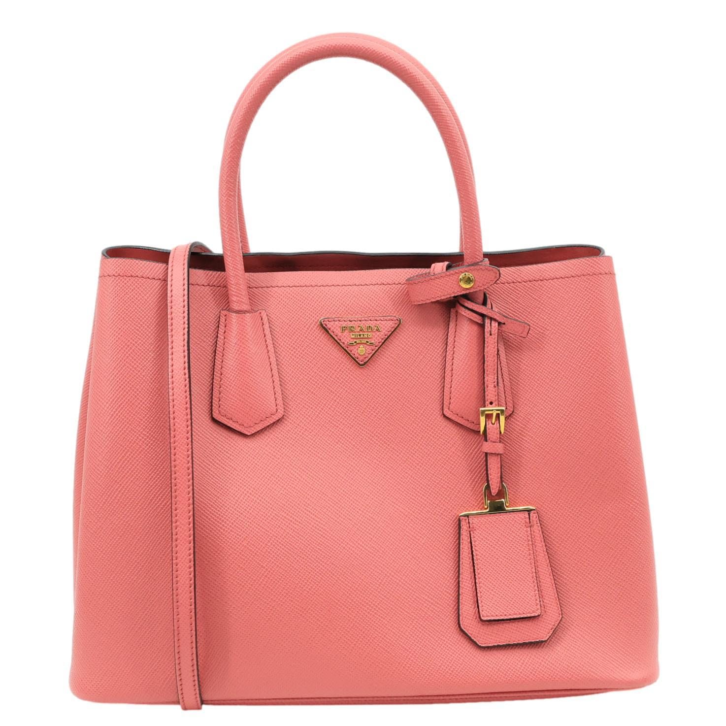 PRADA Double Handle Saffiano Cuir Leather Tote Bag Pink