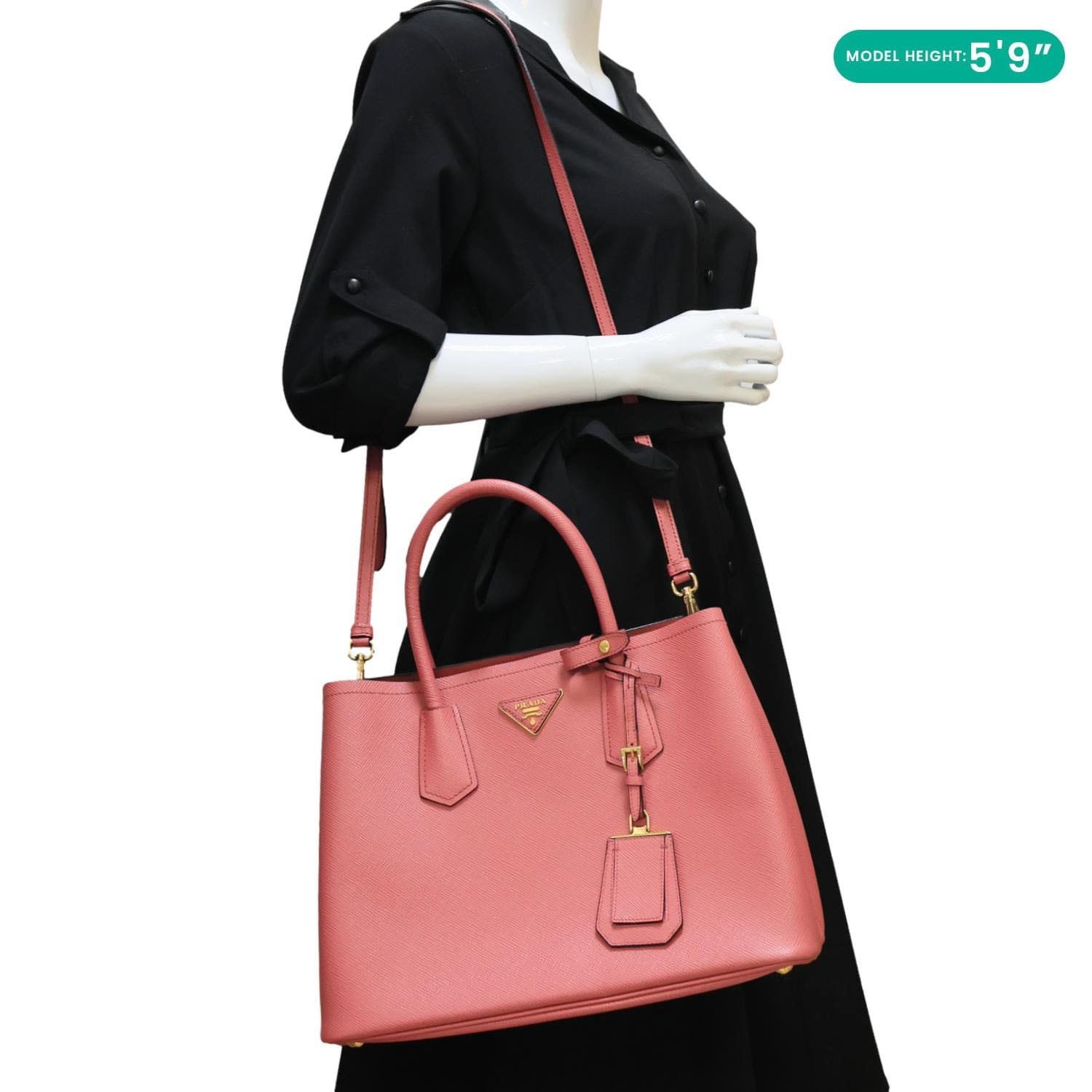 PRADA Double Handle Saffiano Cuir Leather Tote Bag Pink
