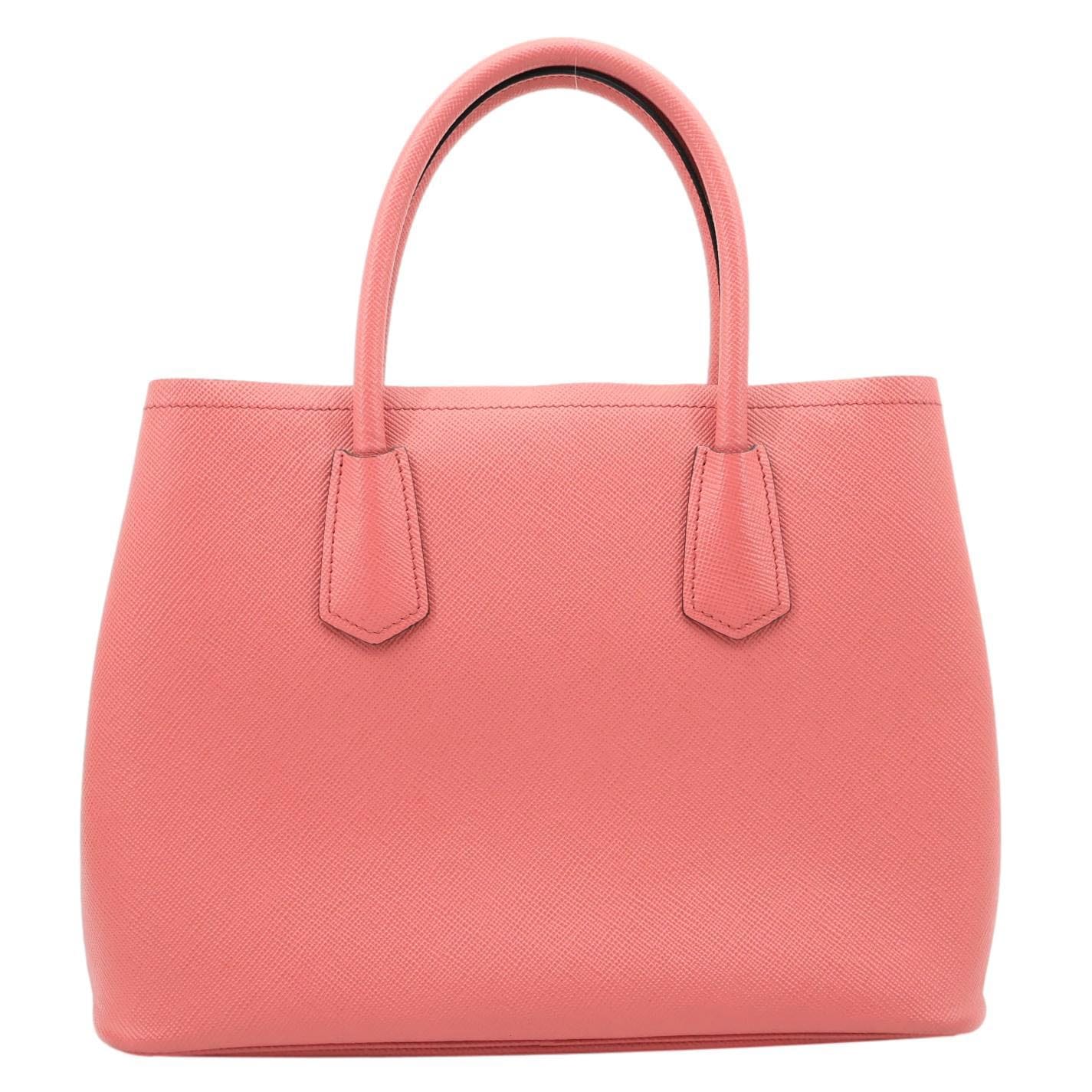 PRADA Double Handle Saffiano Cuir Leather Tote Bag Pink