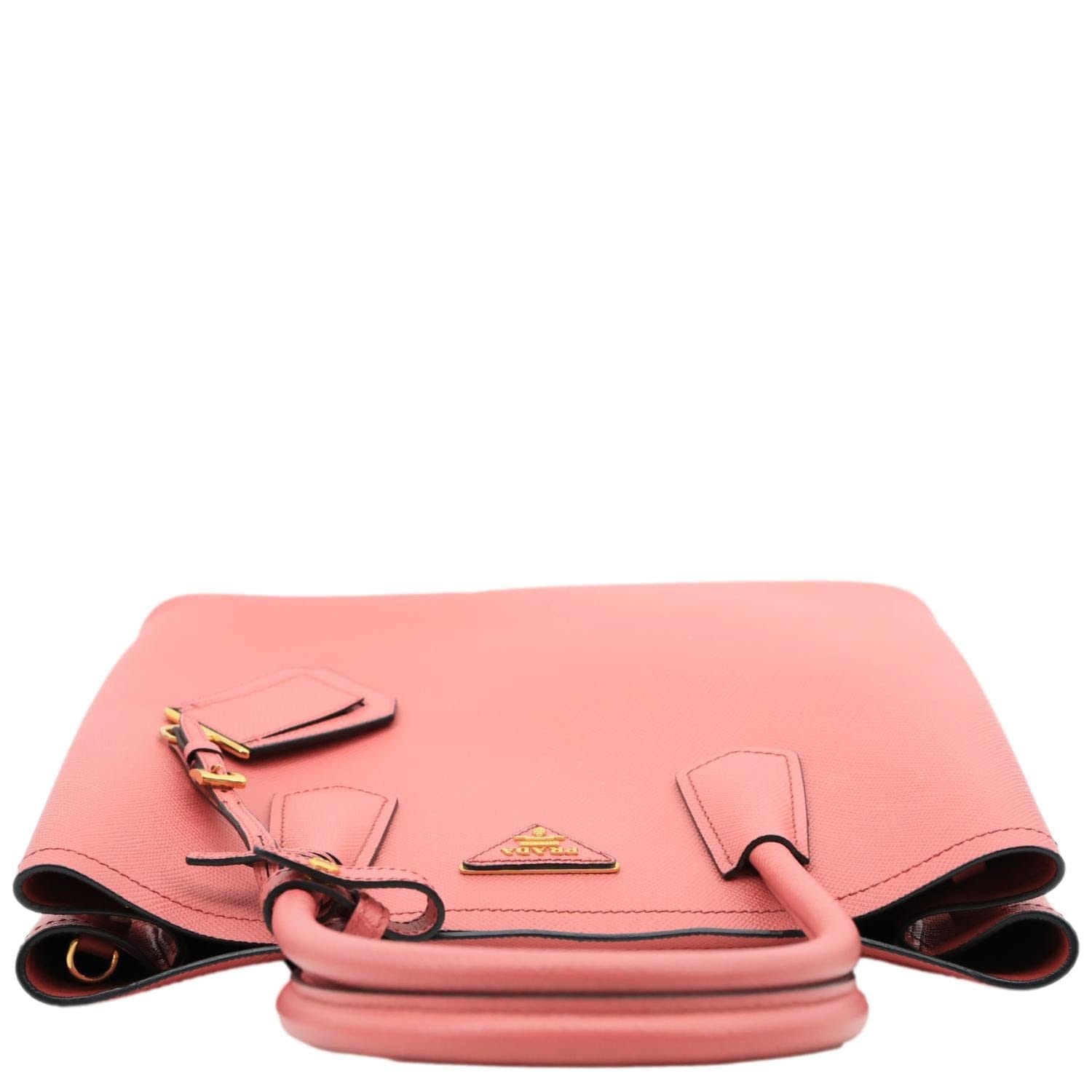 PRADA Double Handle Saffiano Cuir Leather Tote Bag Pink