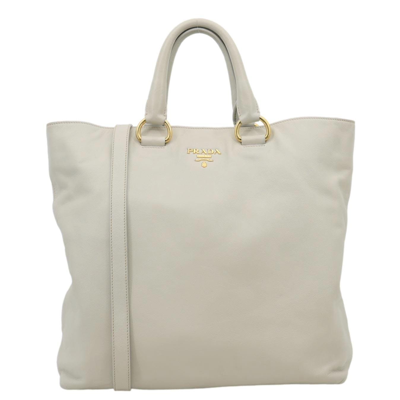 PRADA Vitello Daino Leather Shopping Tote Bag Beige
