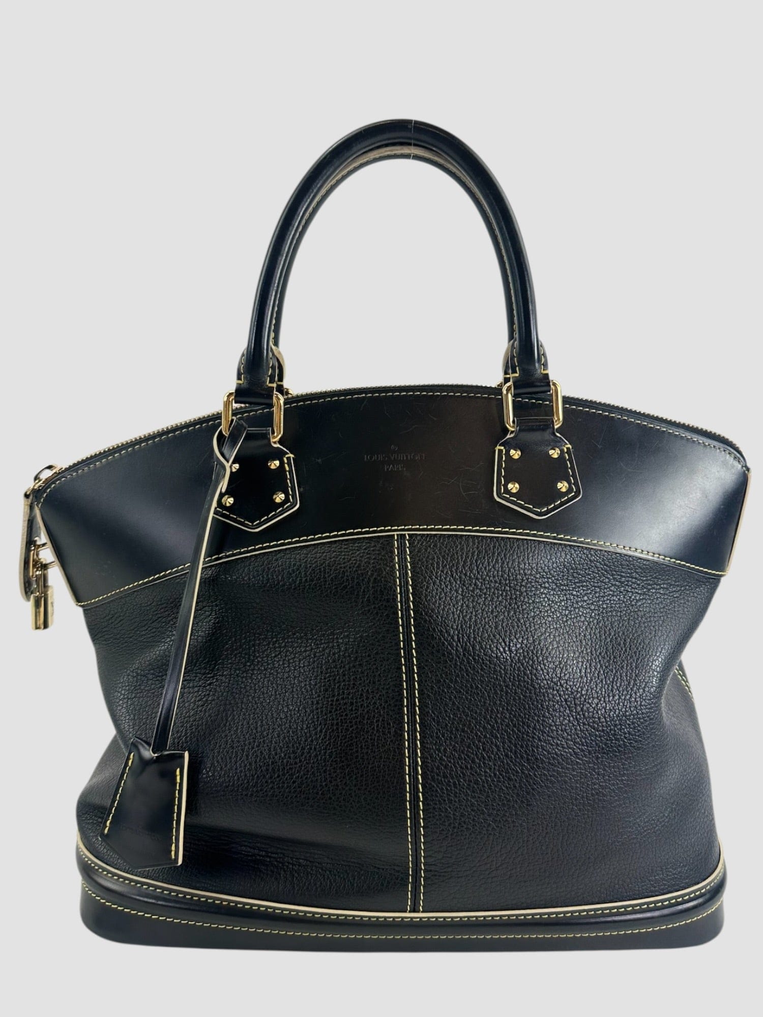 Louis Vuitton Navy Leather with Yellow Trim Suhali Lockit Tote