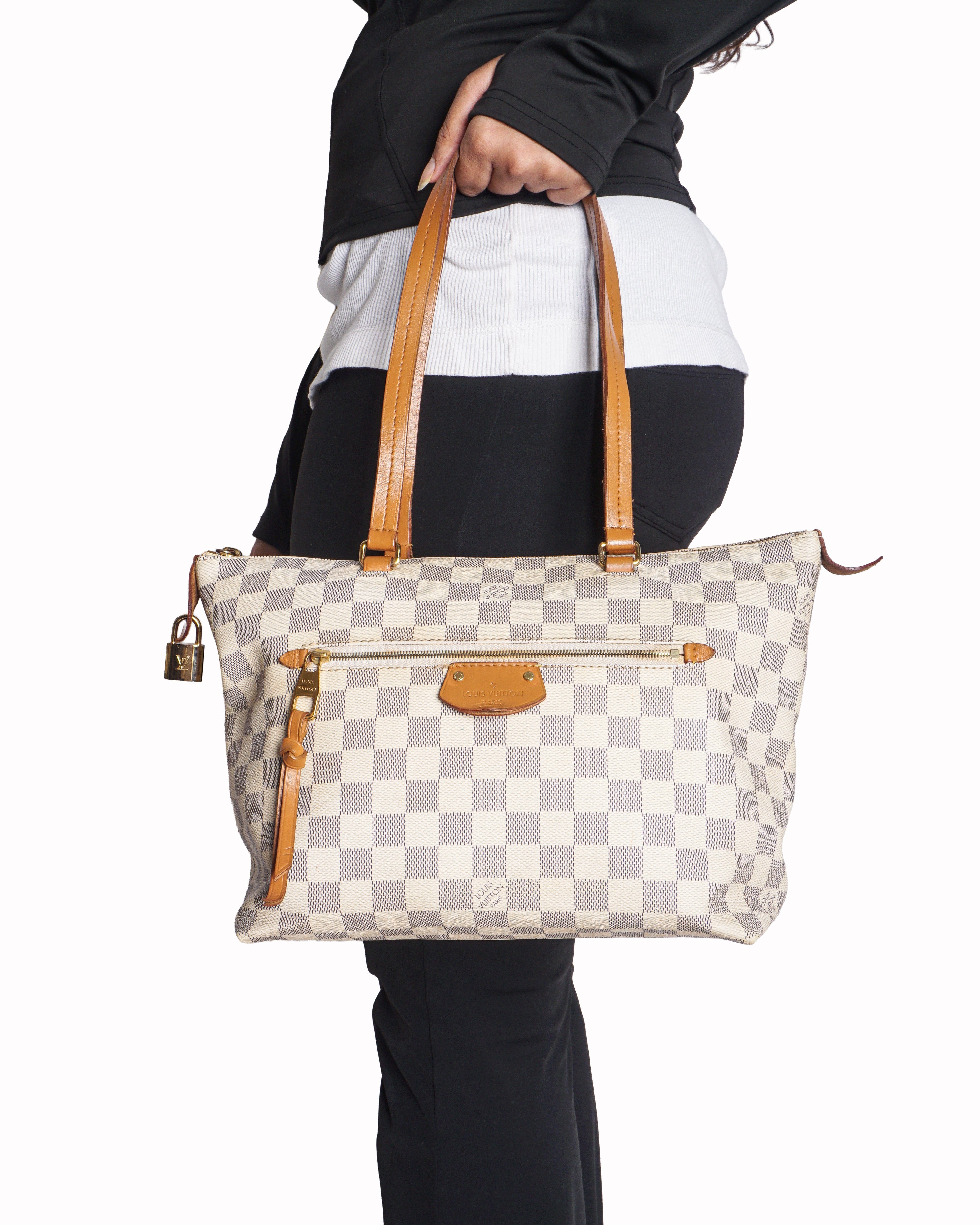 Louis Vuitton Damier Azur Iena PM Leather Trim Tote Bag