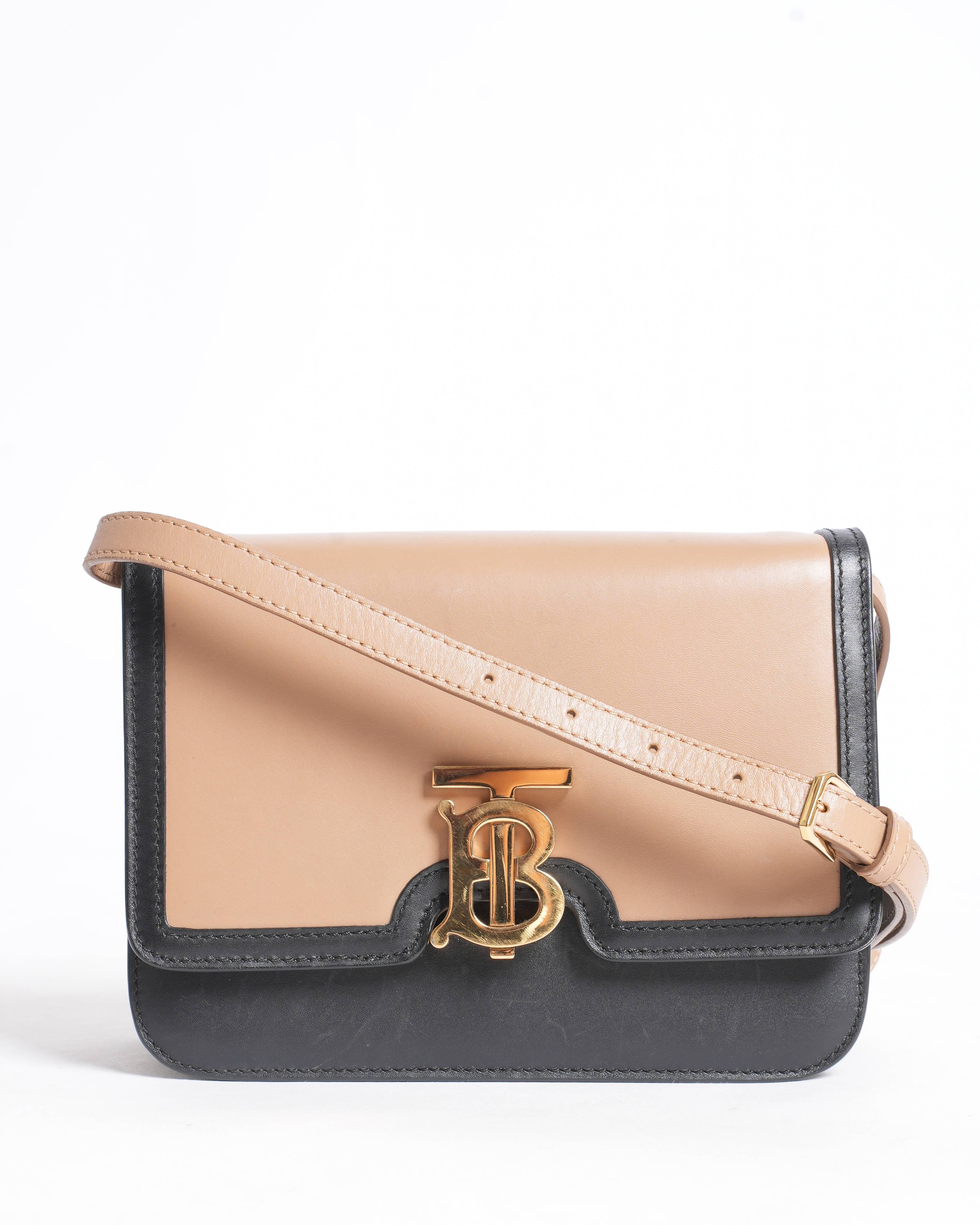 Burberry TB Flap Crossbody Bag Leather Small Black, Neutral