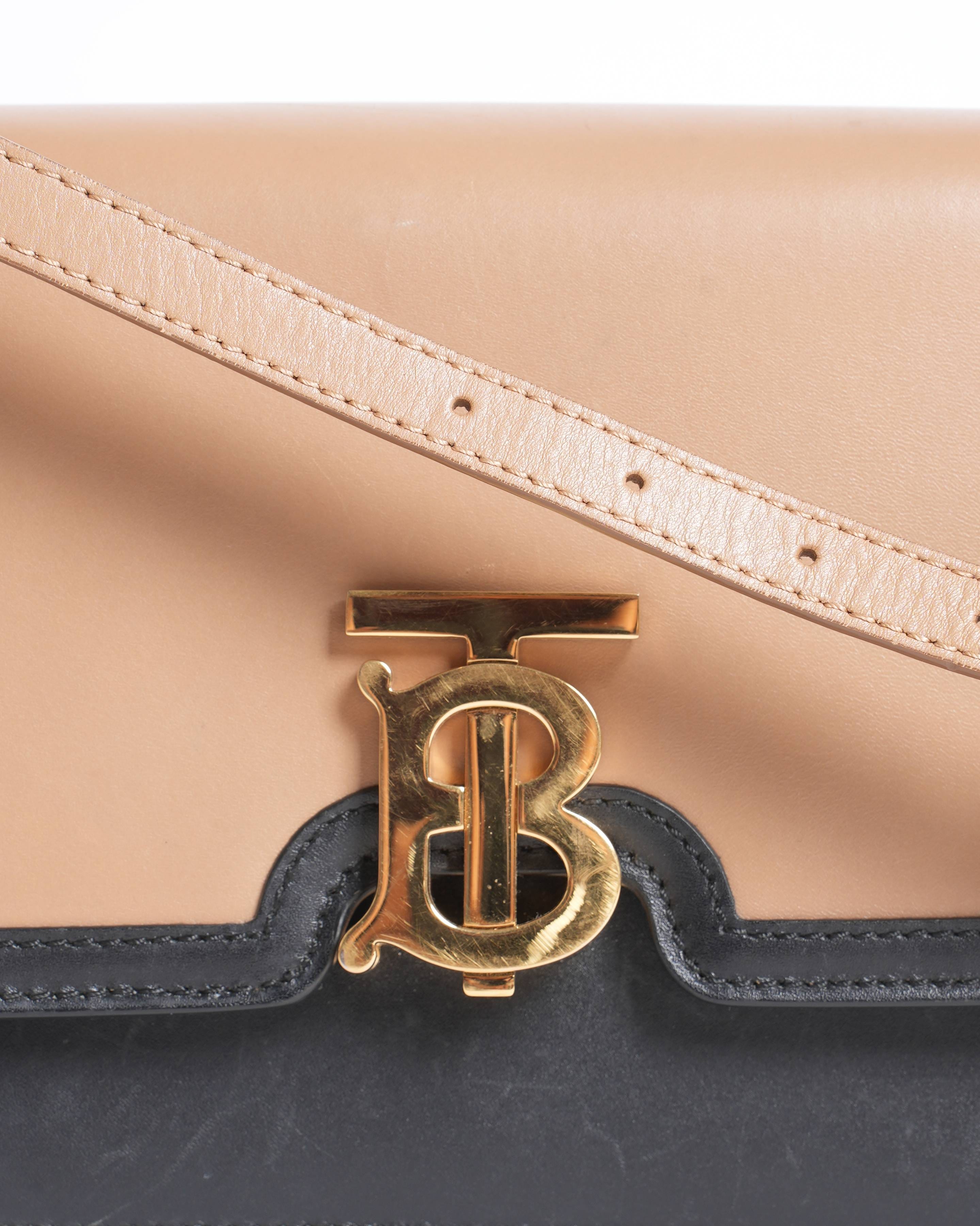 Burberry TB Flap Crossbody Bag Leather Small Black, Neutral