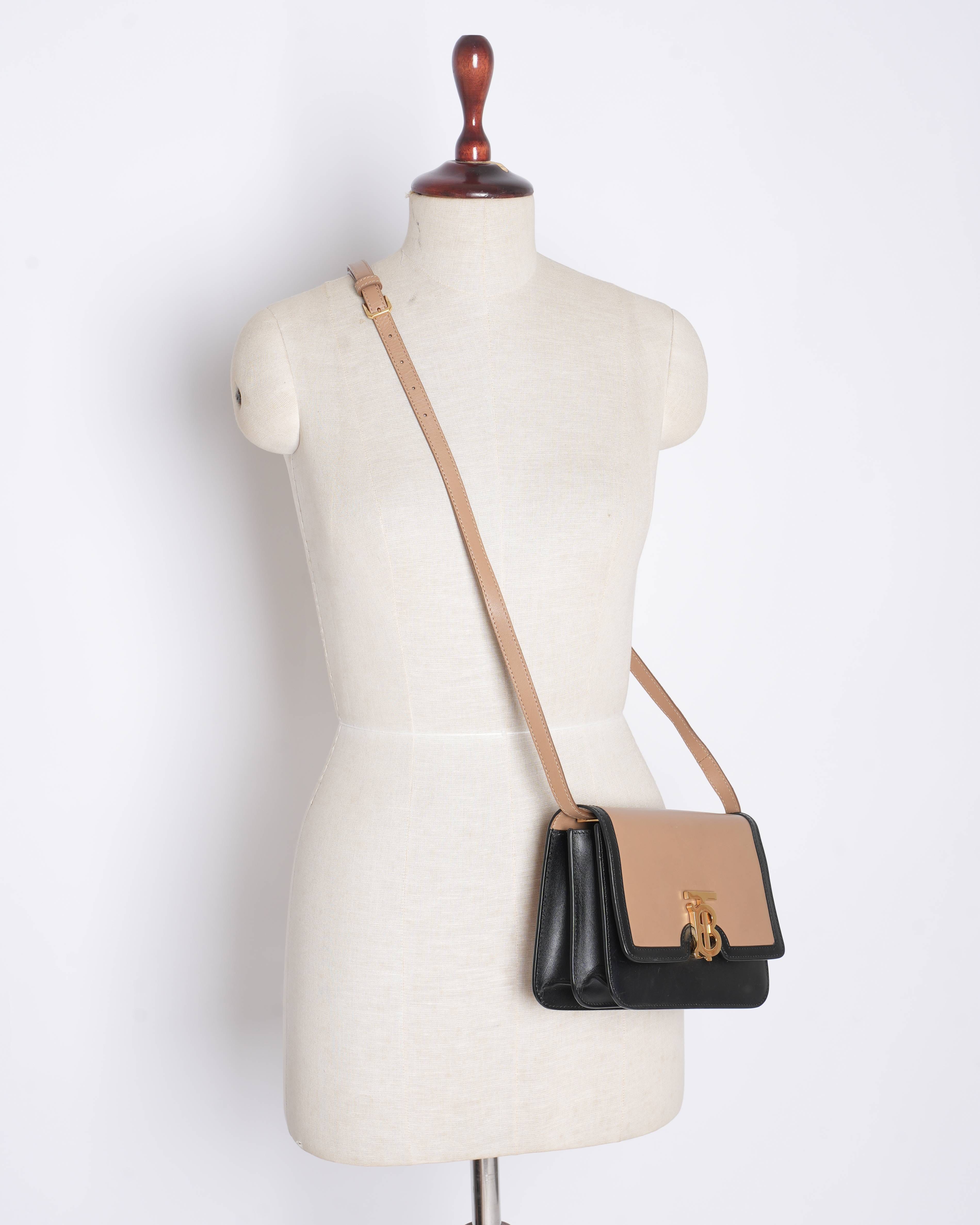 Burberry TB Flap Crossbody Bag Leather Small Black, Neutral