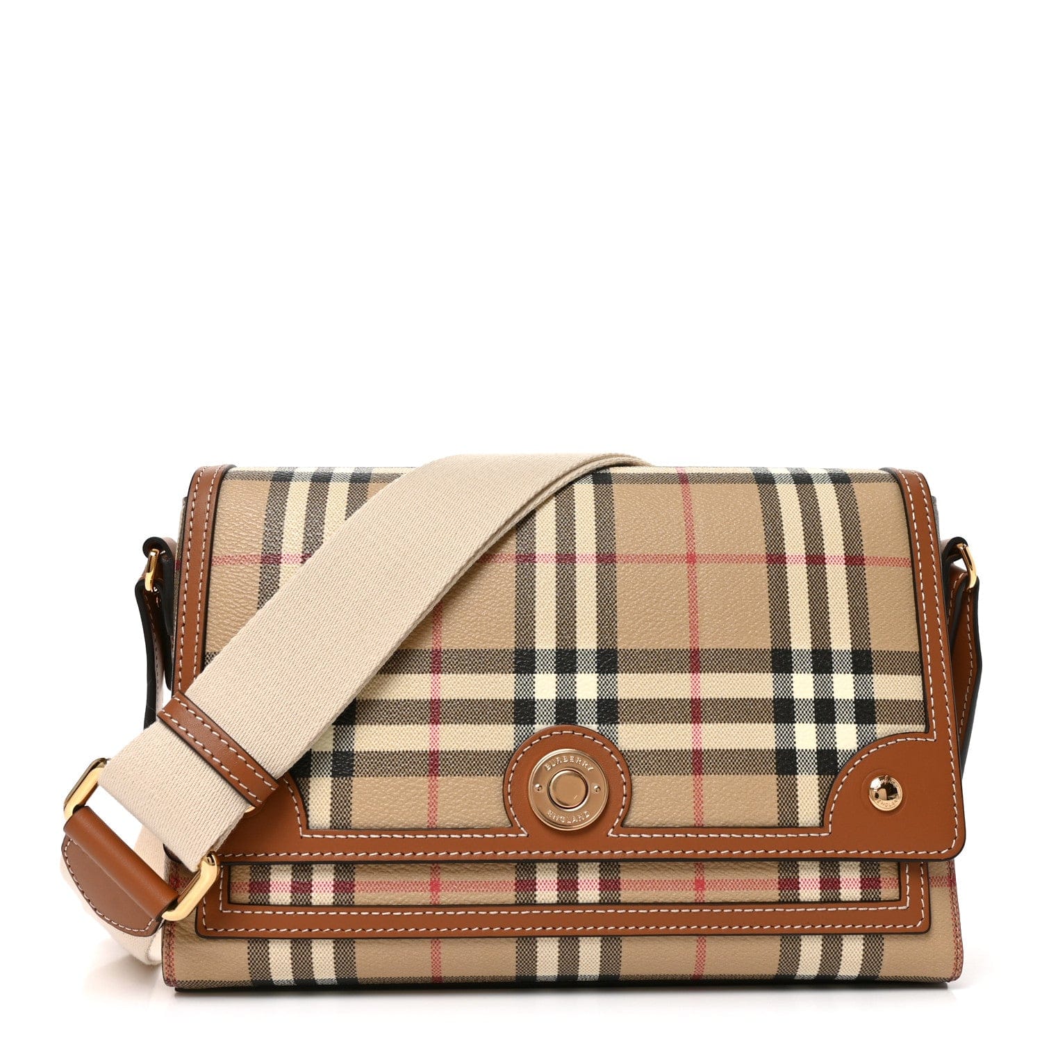 Burberry Coated Canvas Calfskin Vintage Check Medium Note Crossbody Bag Briar Brown