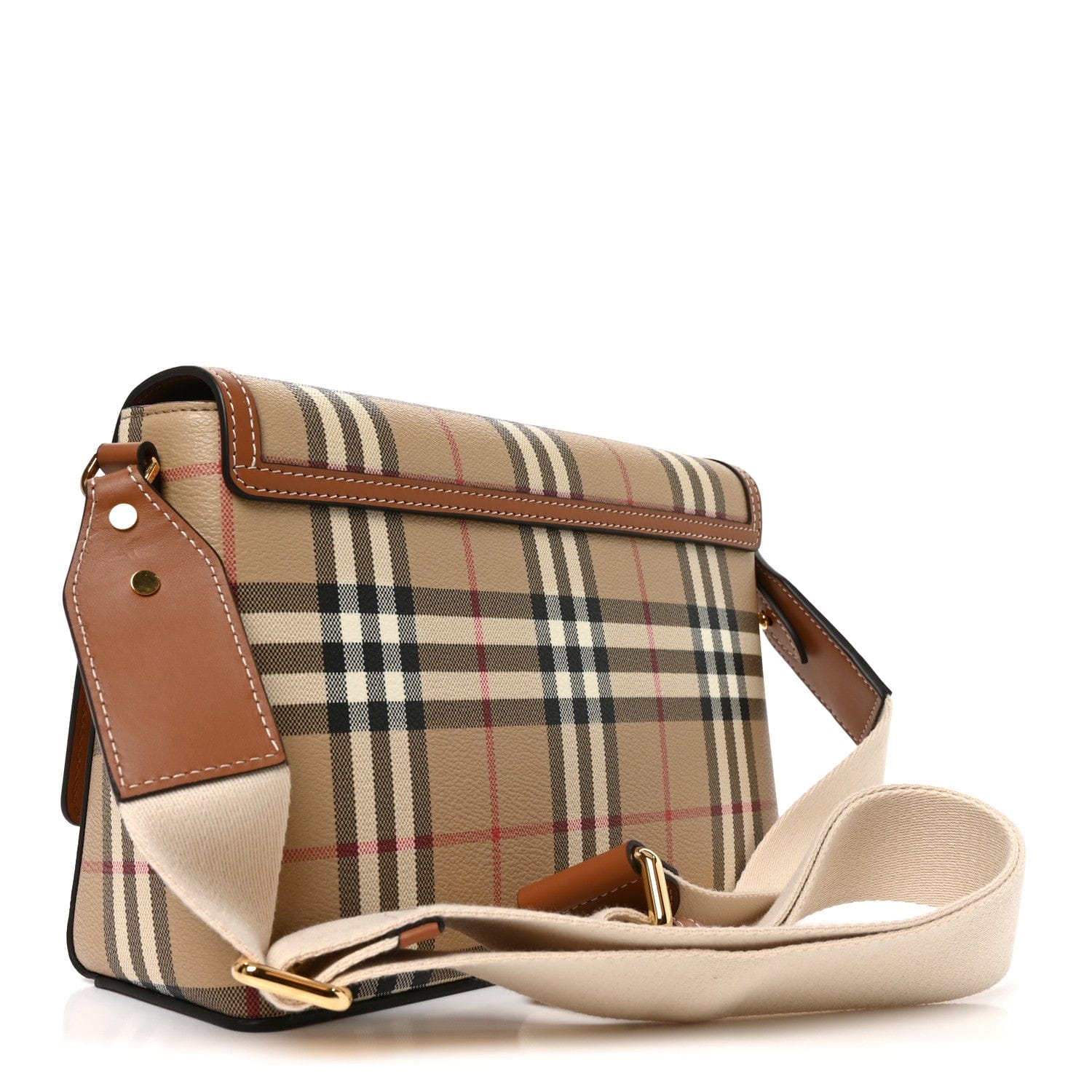 Burberry Coated Canvas Calfskin Vintage Check Medium Note Crossbody Bag Briar Brown