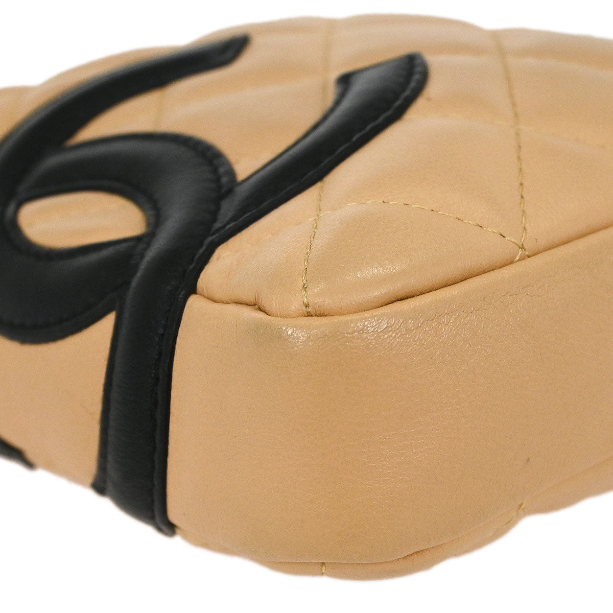 Chanel 2003 - 2004 Beige Black Calfskin Cambon Ligne Crossbody Bag