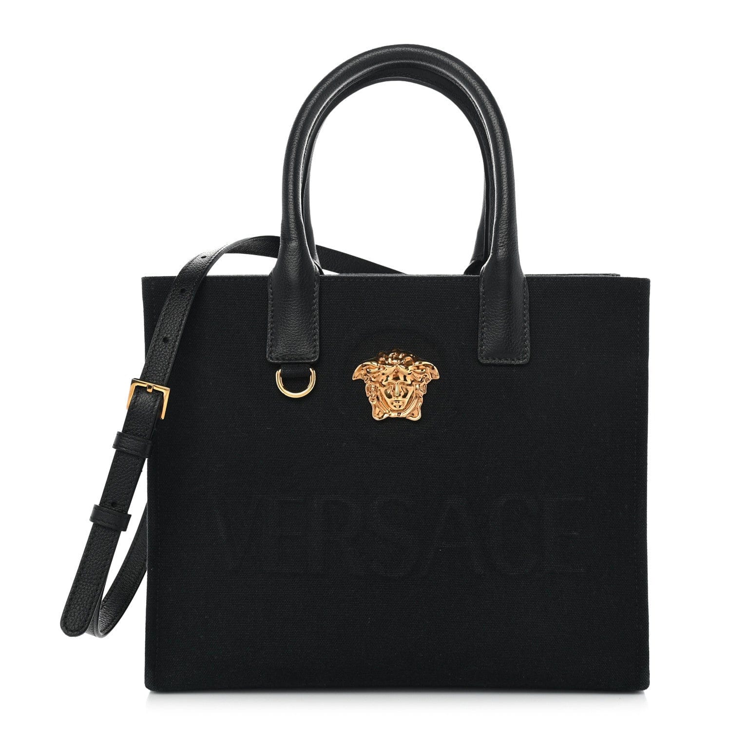 Versace Canvas Calfskin La Medusa Small Tote Black