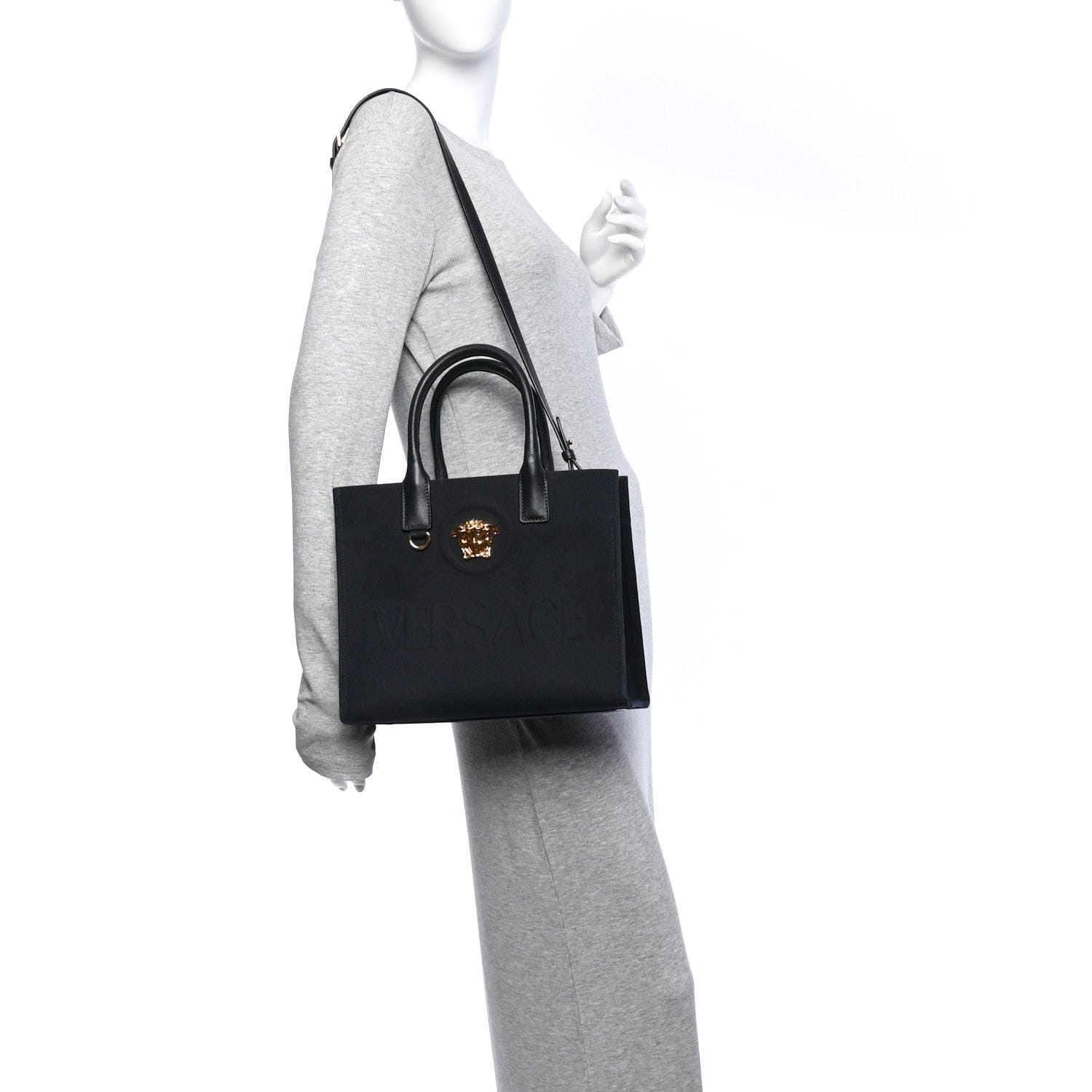Versace Canvas Calfskin La Medusa Small Tote Black
