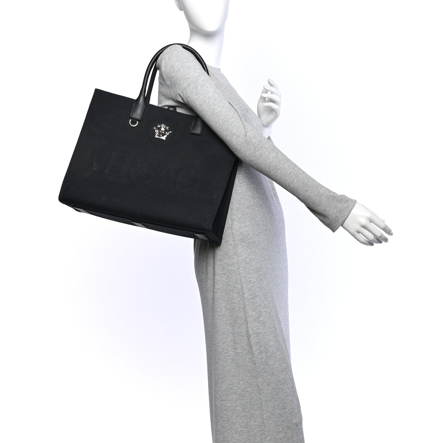 Versace Canvas Calfskin Large La Medusa Tote Bag Black