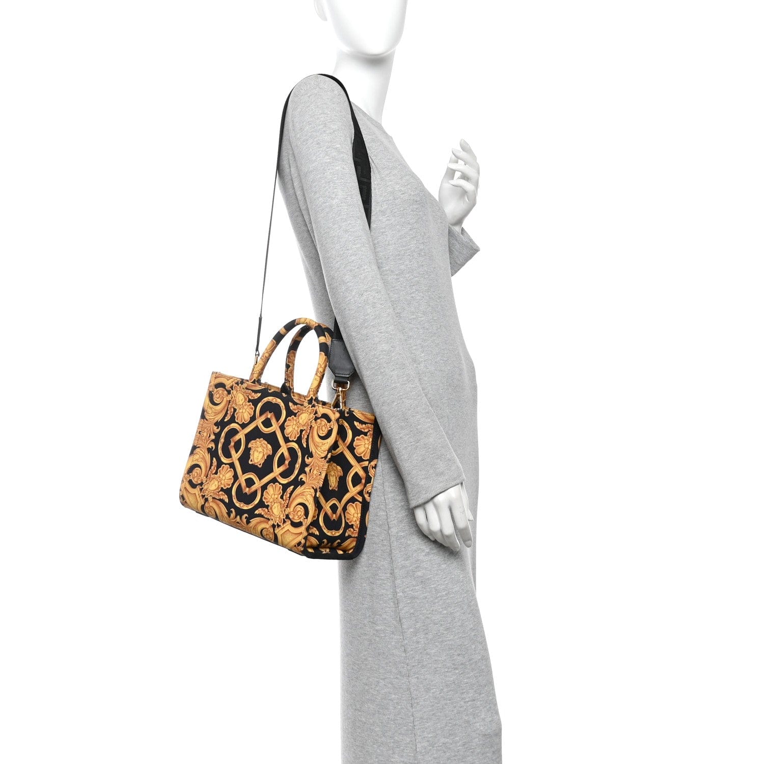 Versace Canvas Baroque Print Medusa Small Tote Black