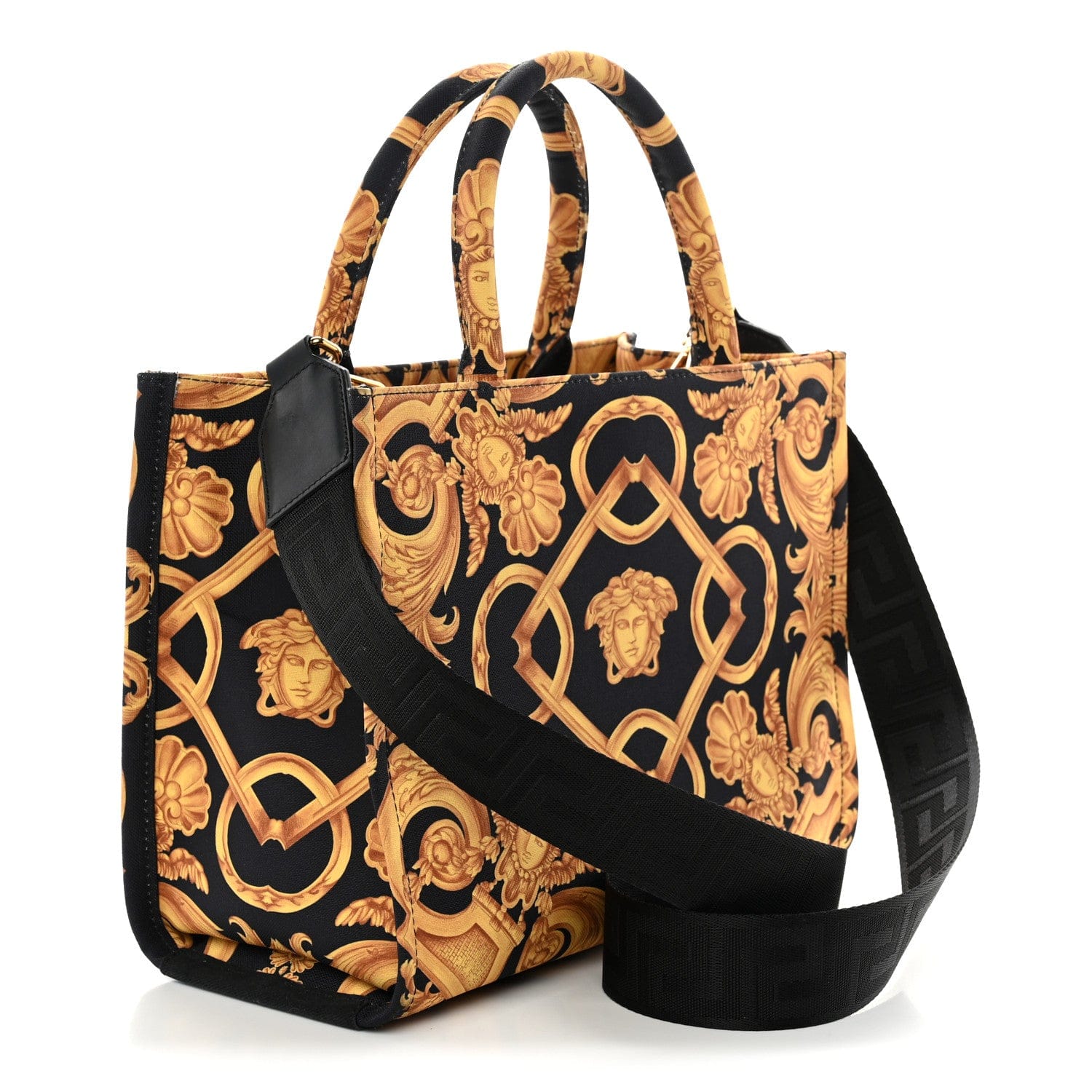 Versace Canvas Baroque Print Medusa Small Tote Black