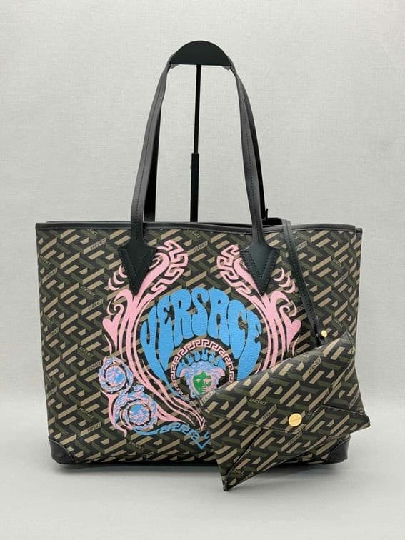 Versace La Greca Medusa Music Black Multicolor Tote Bag