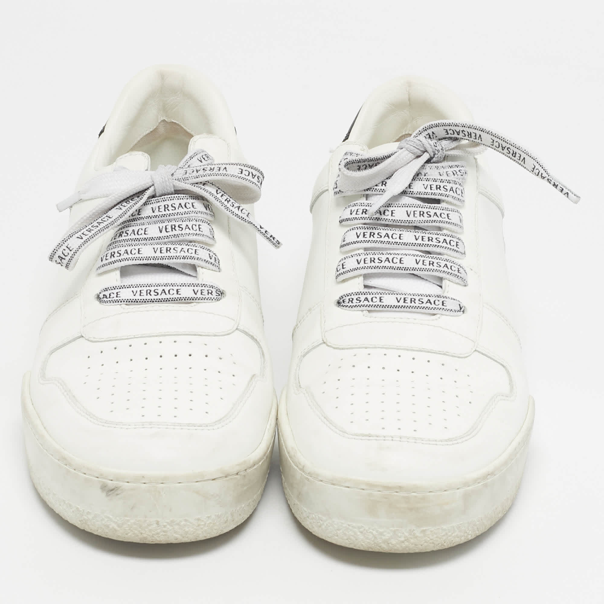 Versace White Leather Llus Low Top Sneakers