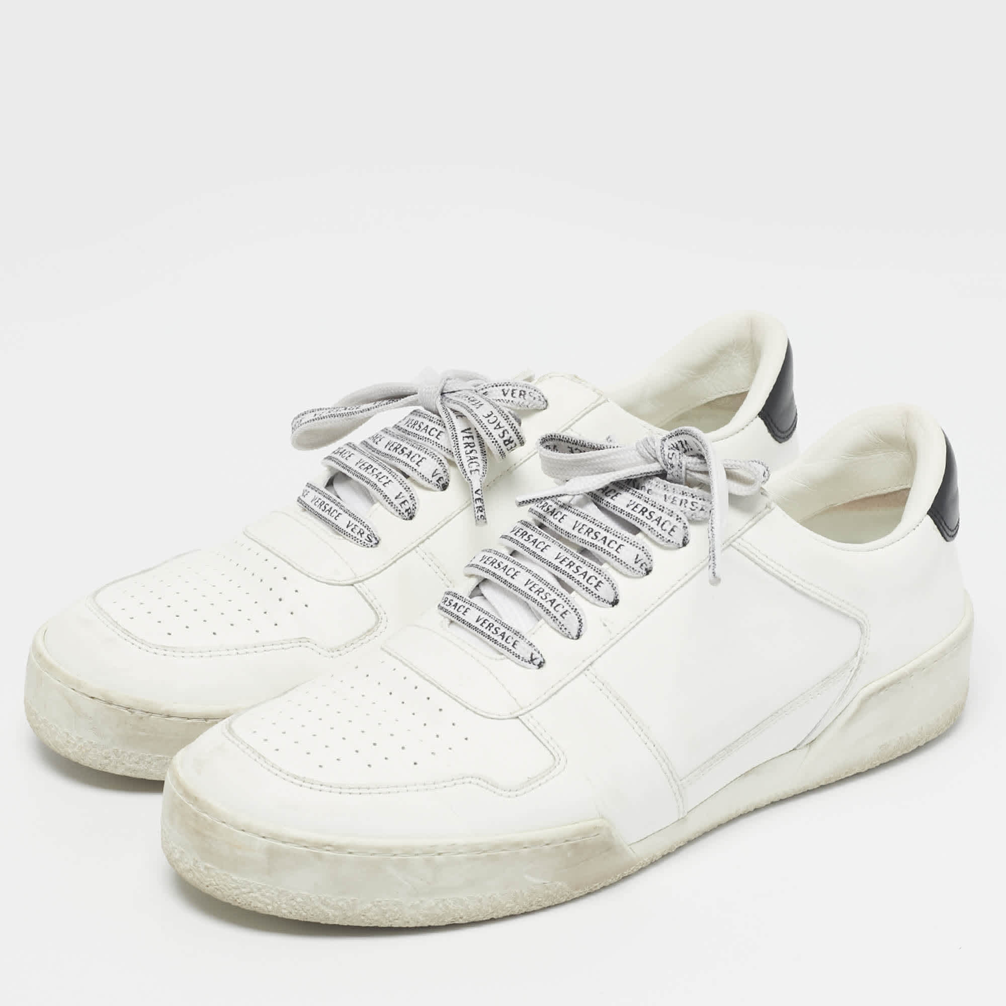 Versace White Leather Llus Low Top Sneakers