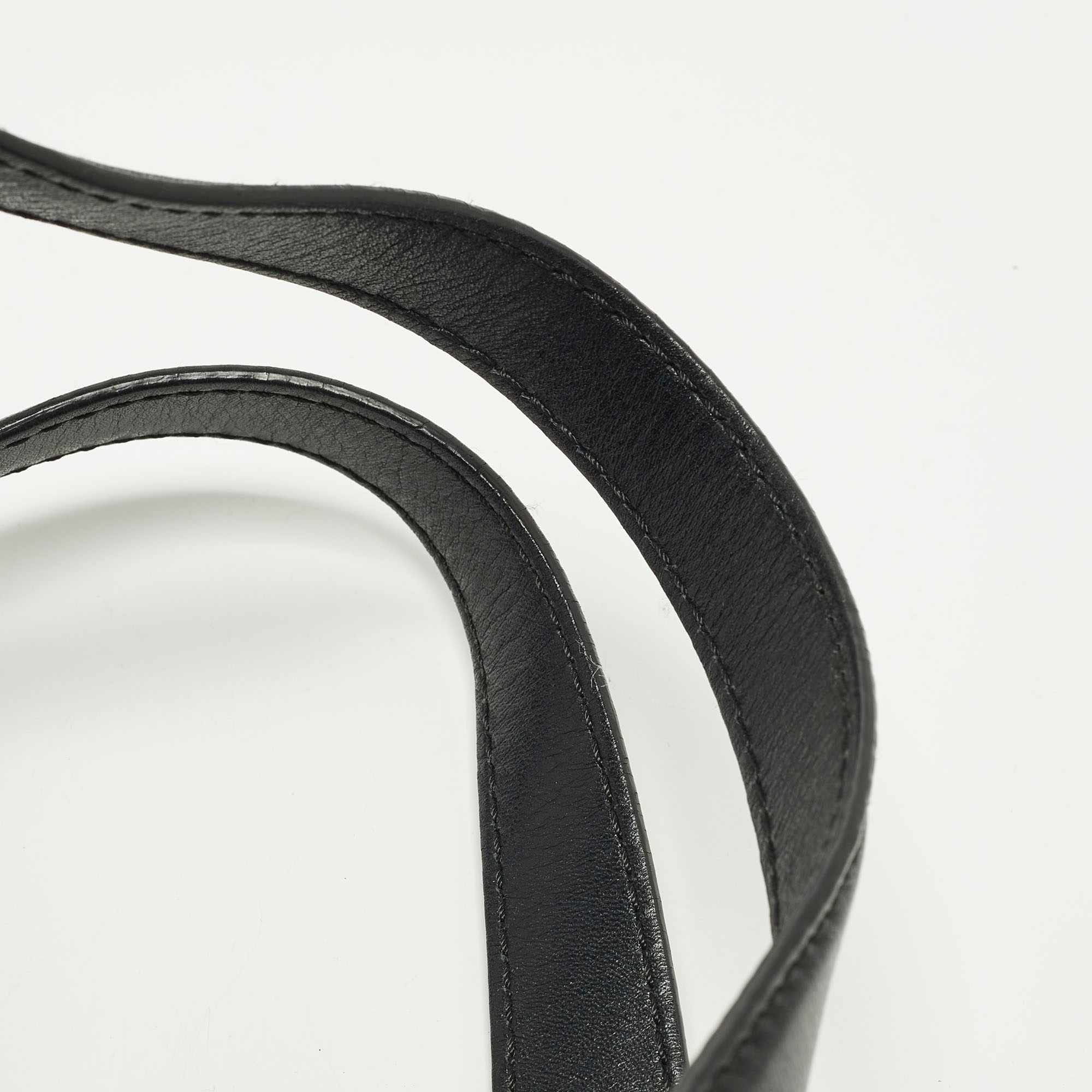 Versace Stripe Black Leather And Raffia Trim Tote