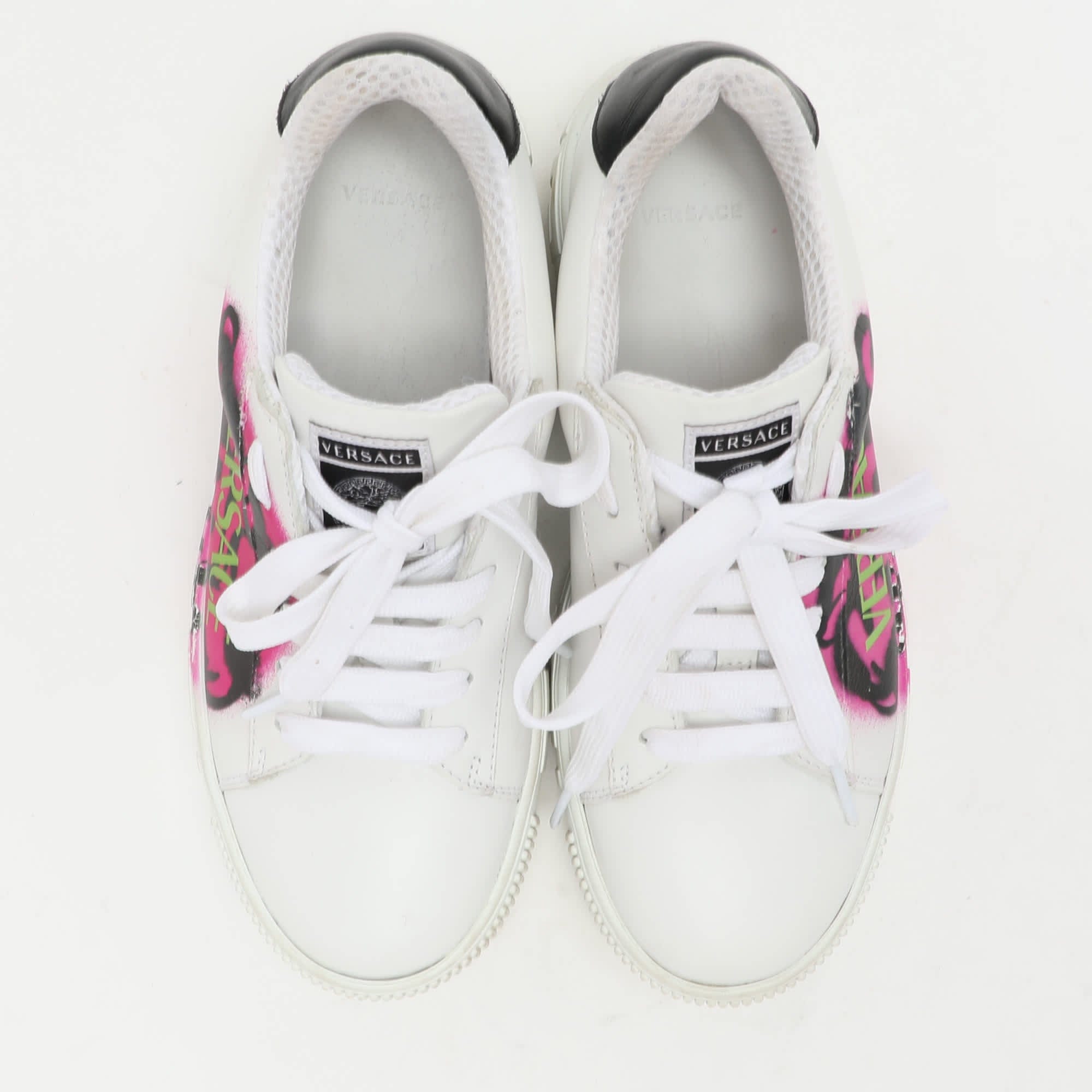 Versace White Leather La Greca Low Top Sneakers