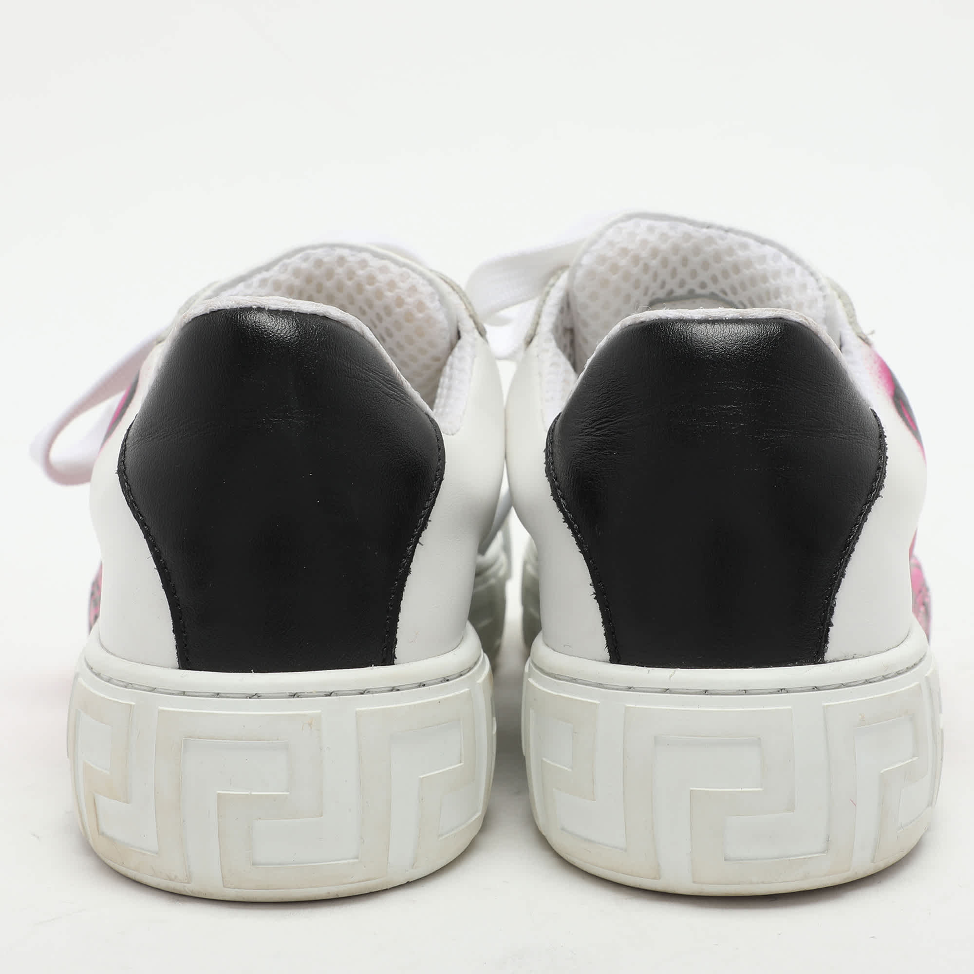 Versace White Leather La Greca Low Top Sneakers
